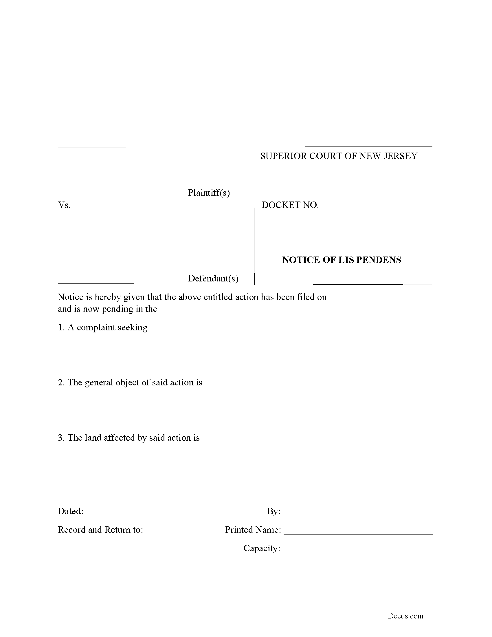 Lis Pendens Form