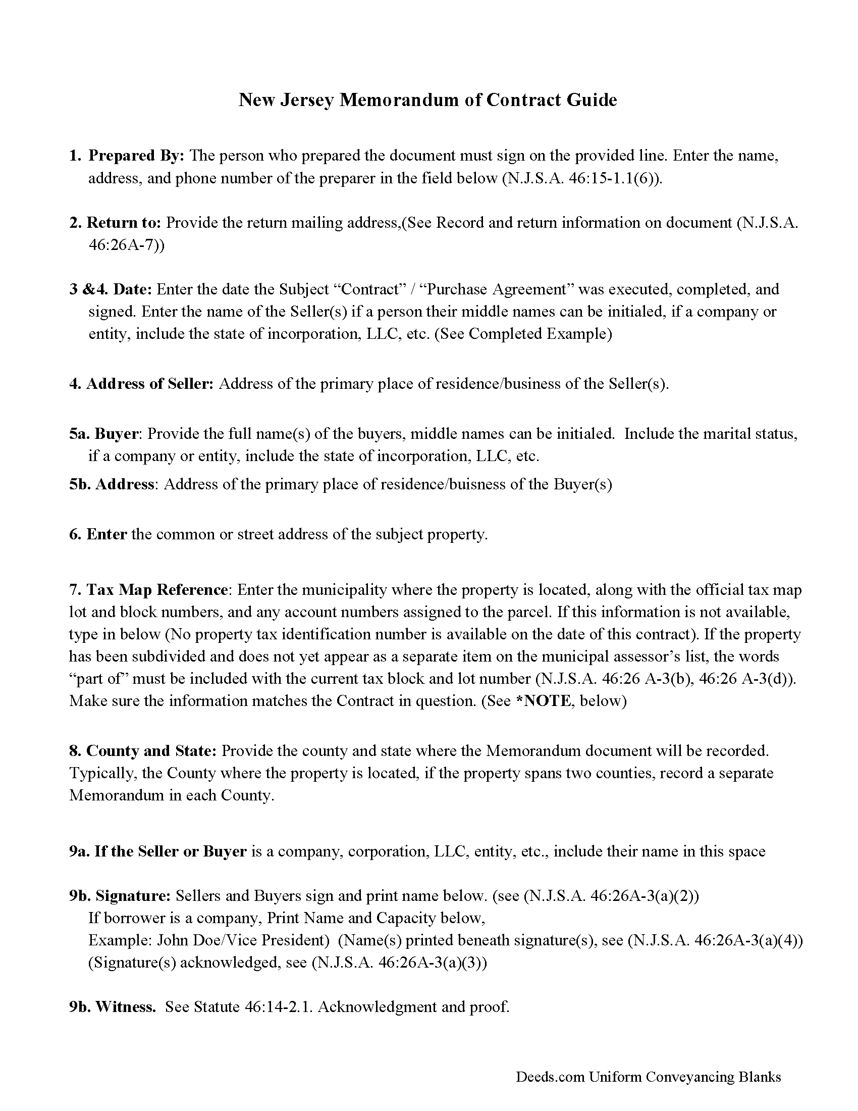 Cumberland County Memorandum of Contract Guide
