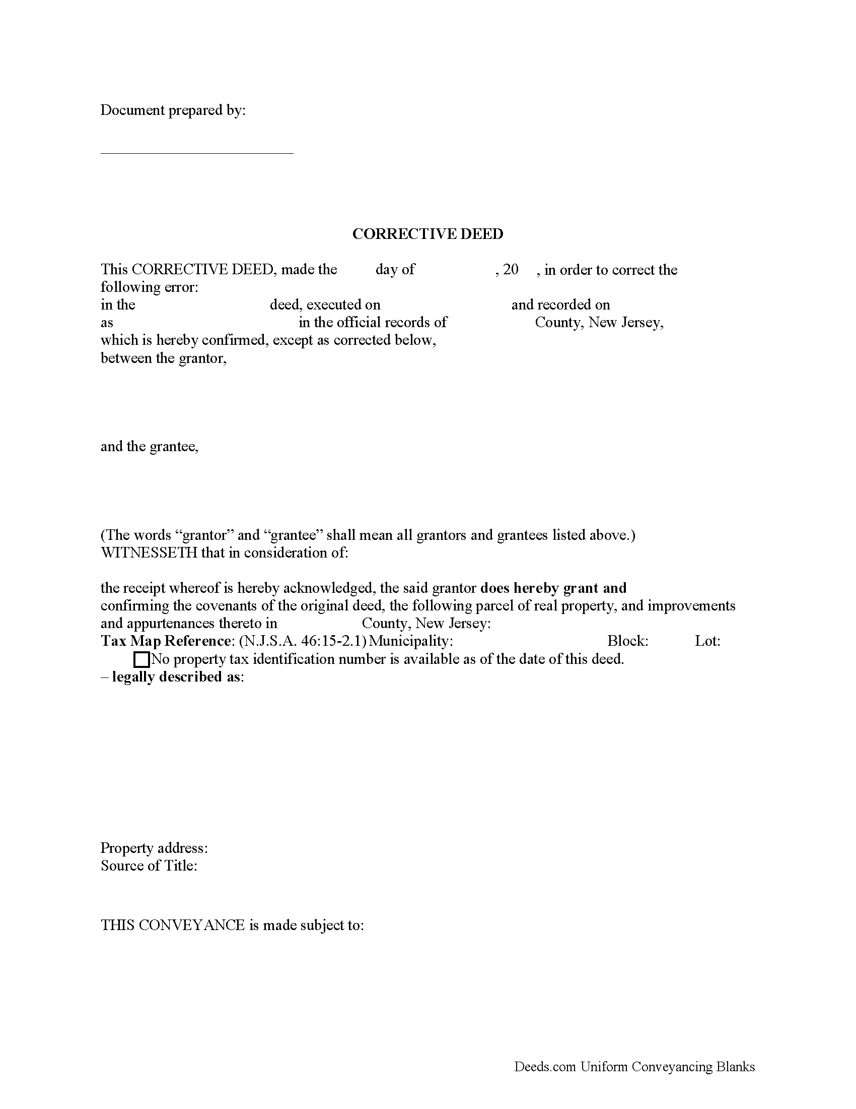 New Jersey Correction Deed Image