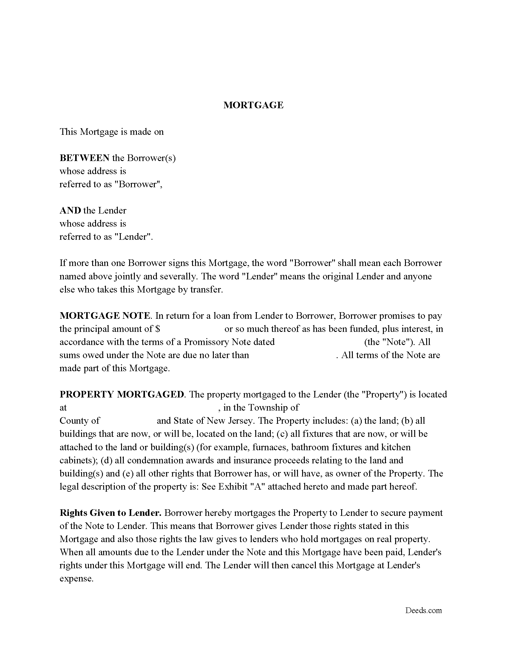 New Jersey Mortgage Secured and Promissory Note Image