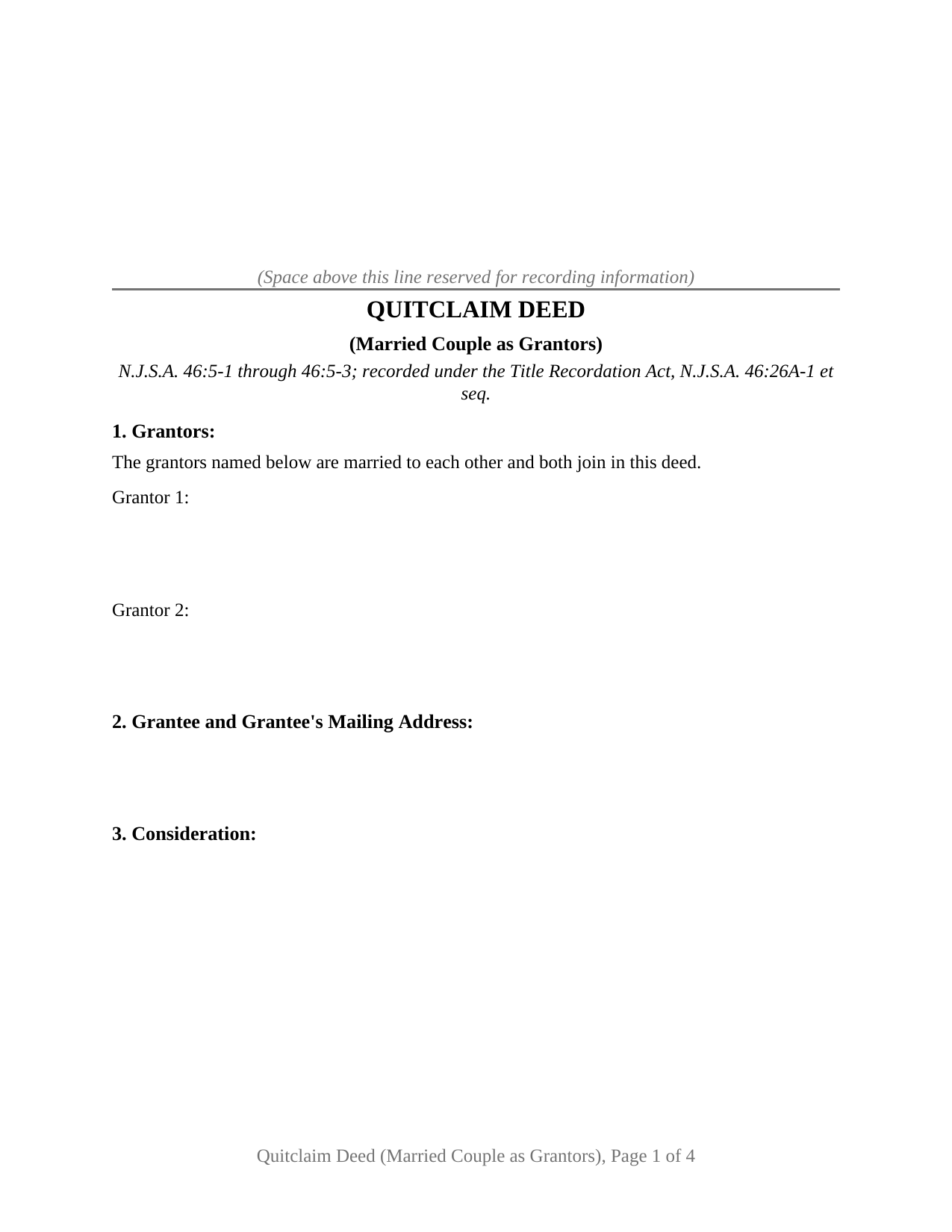 New Jersey Quitclaim Deed (Married Couple as Grantors)