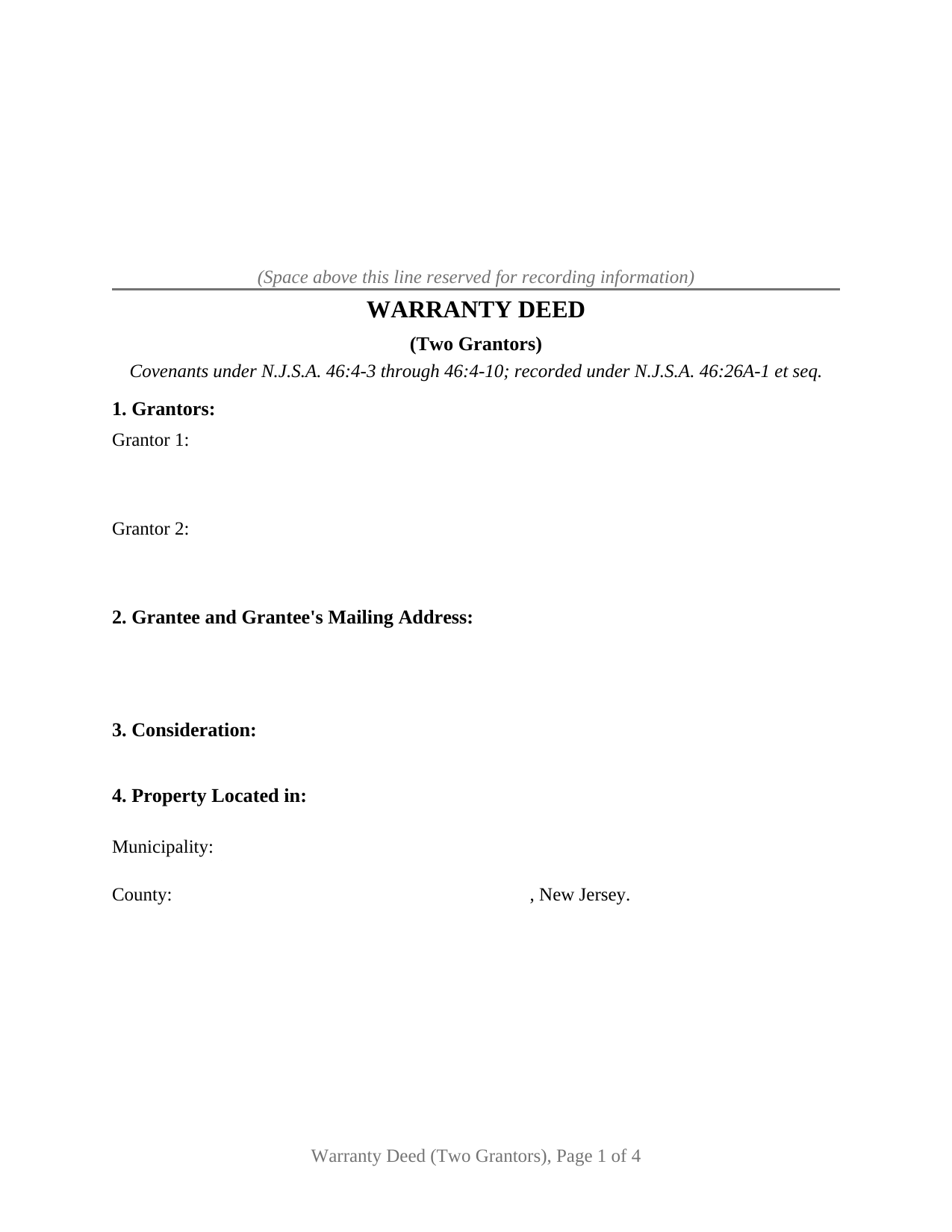 New Jersey Warranty Deed (Two Grantors)