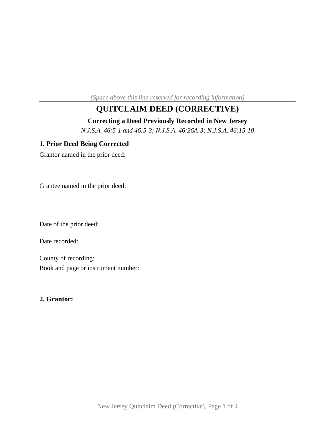 Atlantic County Quitclaim Deed (Corrective) Form