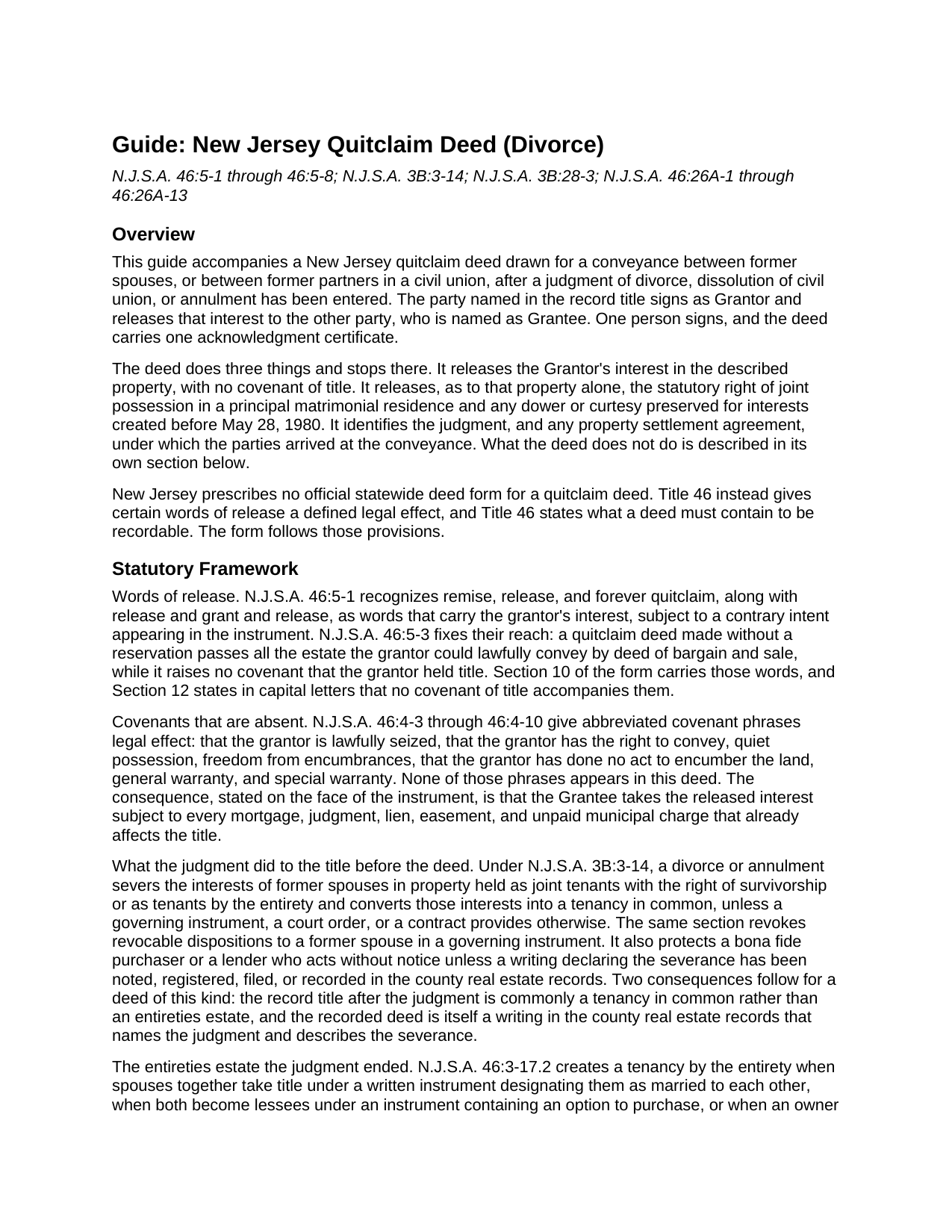 Cumberland County Quitclaim Deed (Divorce) Guide