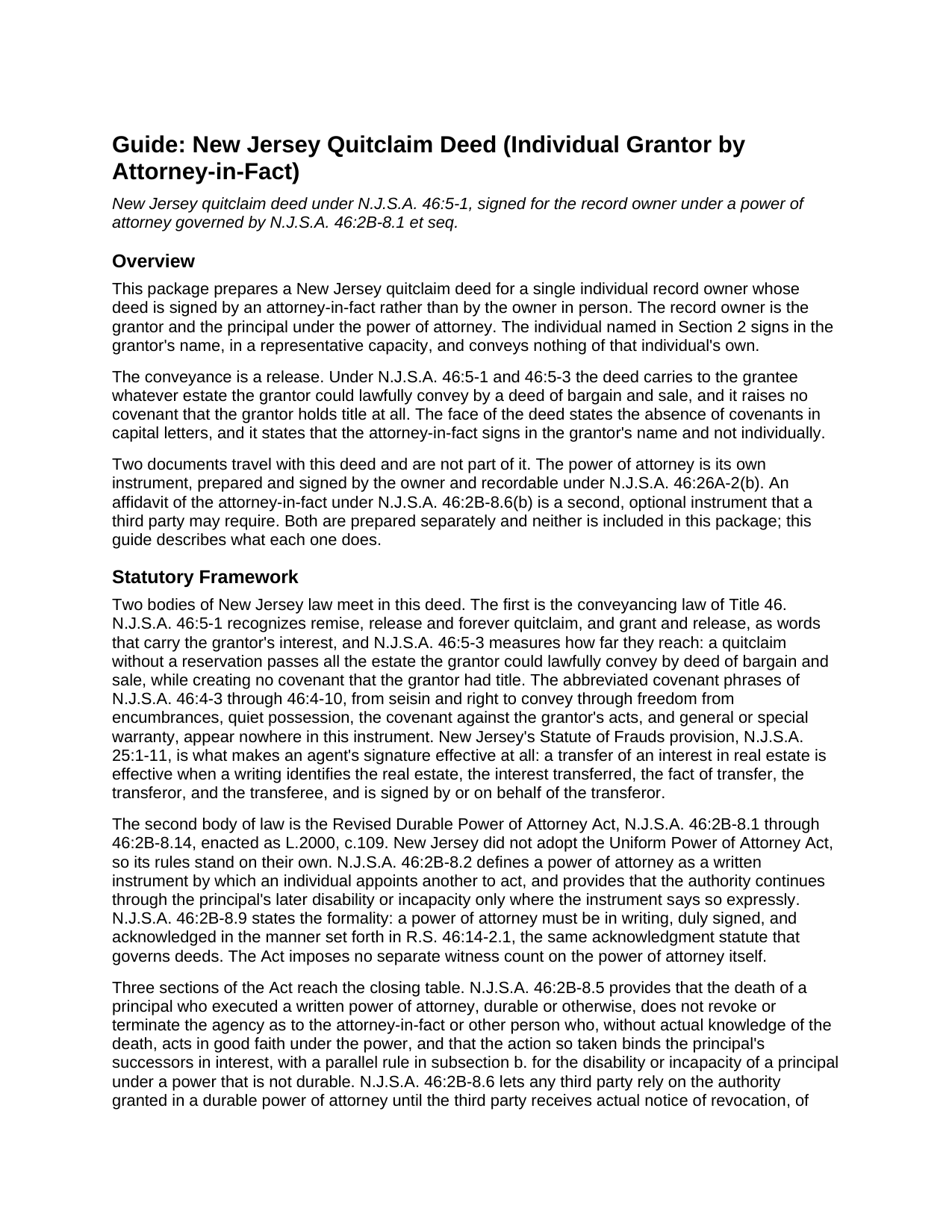 Somerset County Quitclaim Deed (Individual Grantor by Attorney-in-Fact) Guide