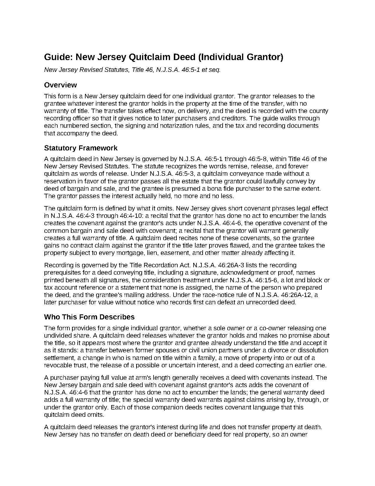 Hudson County Quitclaim Deed (Individual) Guide