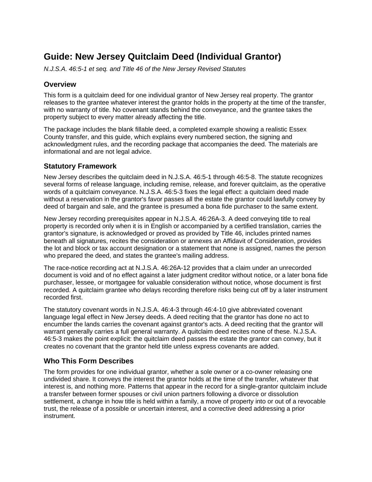 Mercer County Quitclaim Deed (Individual) Guide