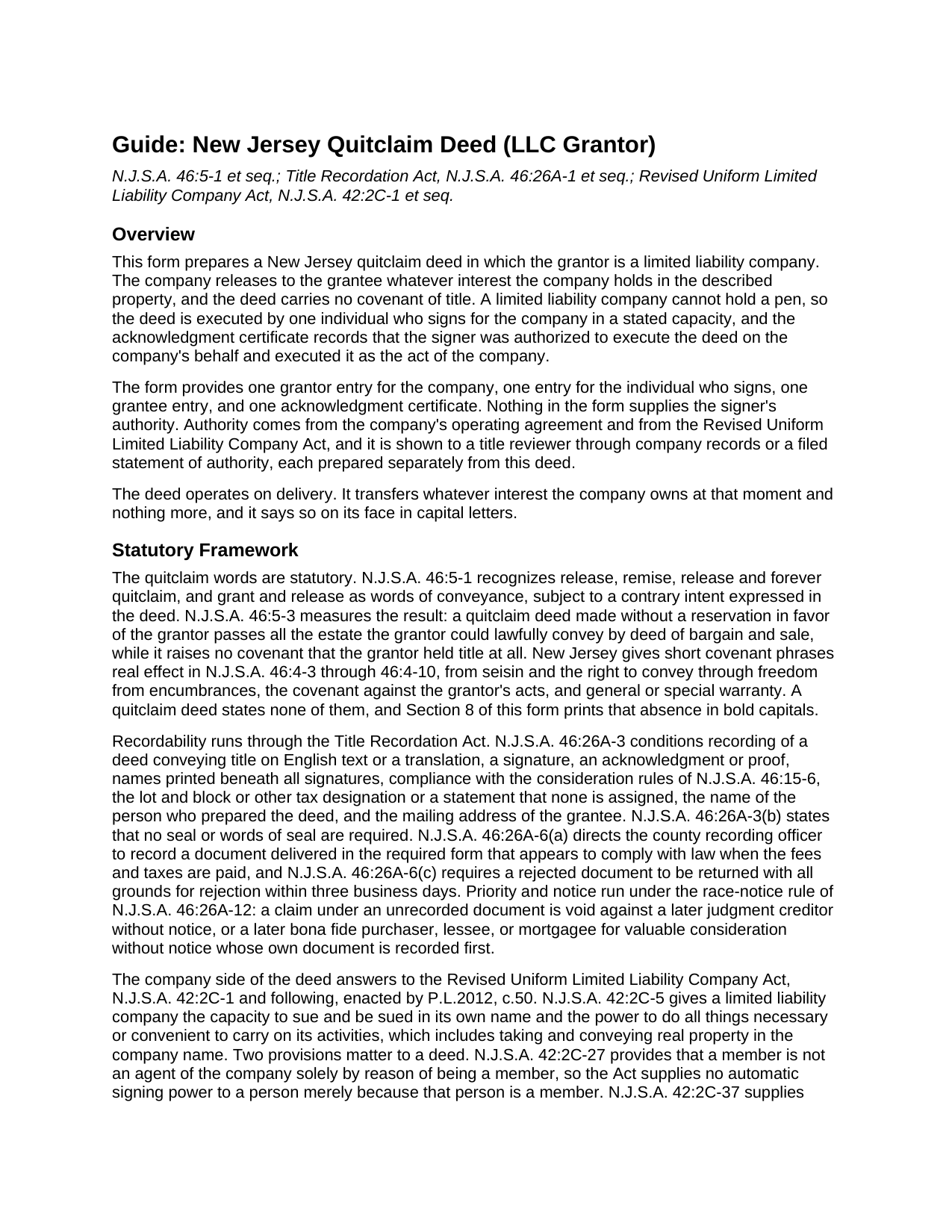 Sussex County Quitclaim Deed (LLC Grantor) Guide