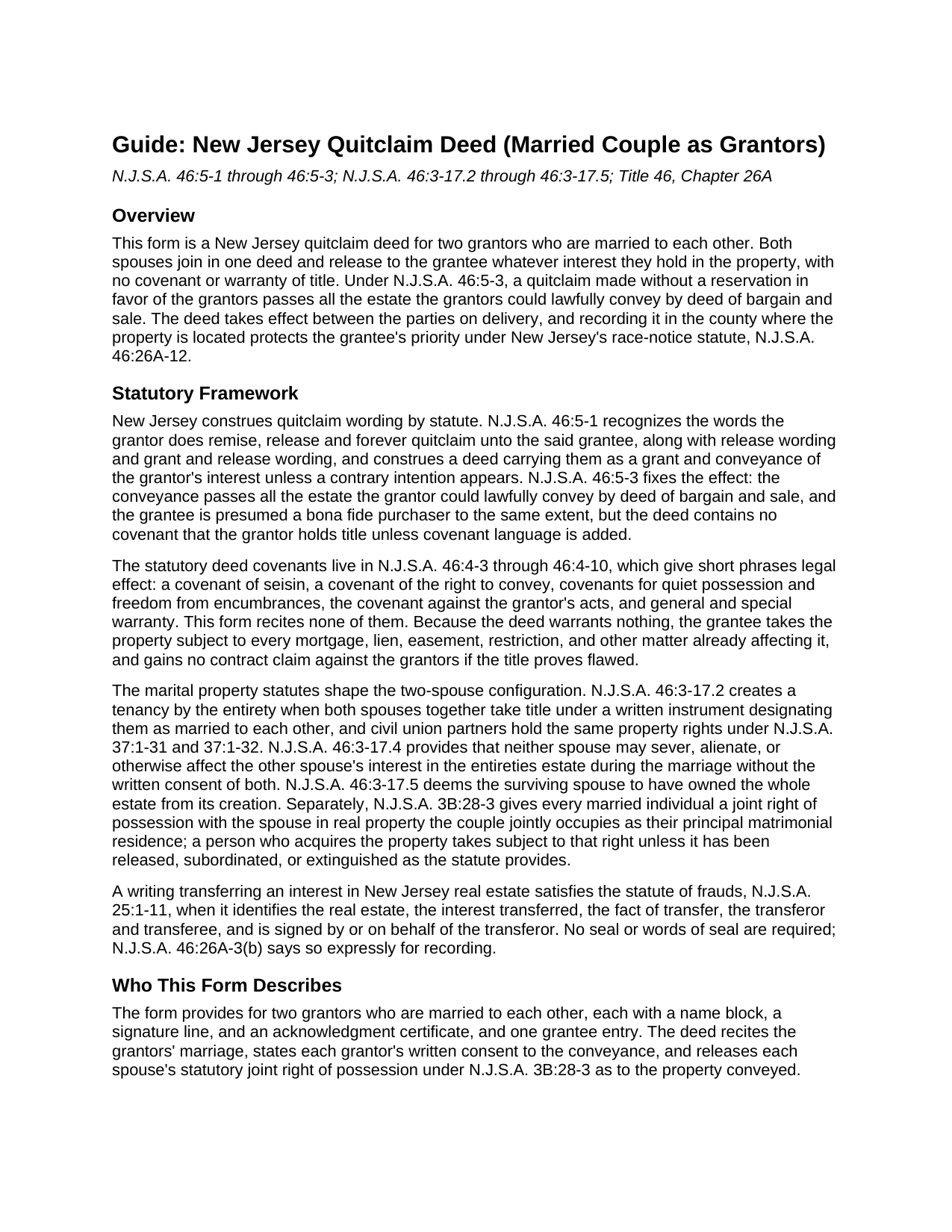 Cape May County Quitclaim Deed (Married Couple as Grantors) Guide