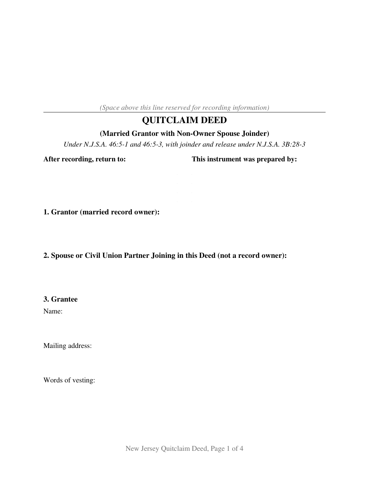 Cape May County Quitclaim Deed (Married Grantor with Non-Owner Spouse Joinder) Form