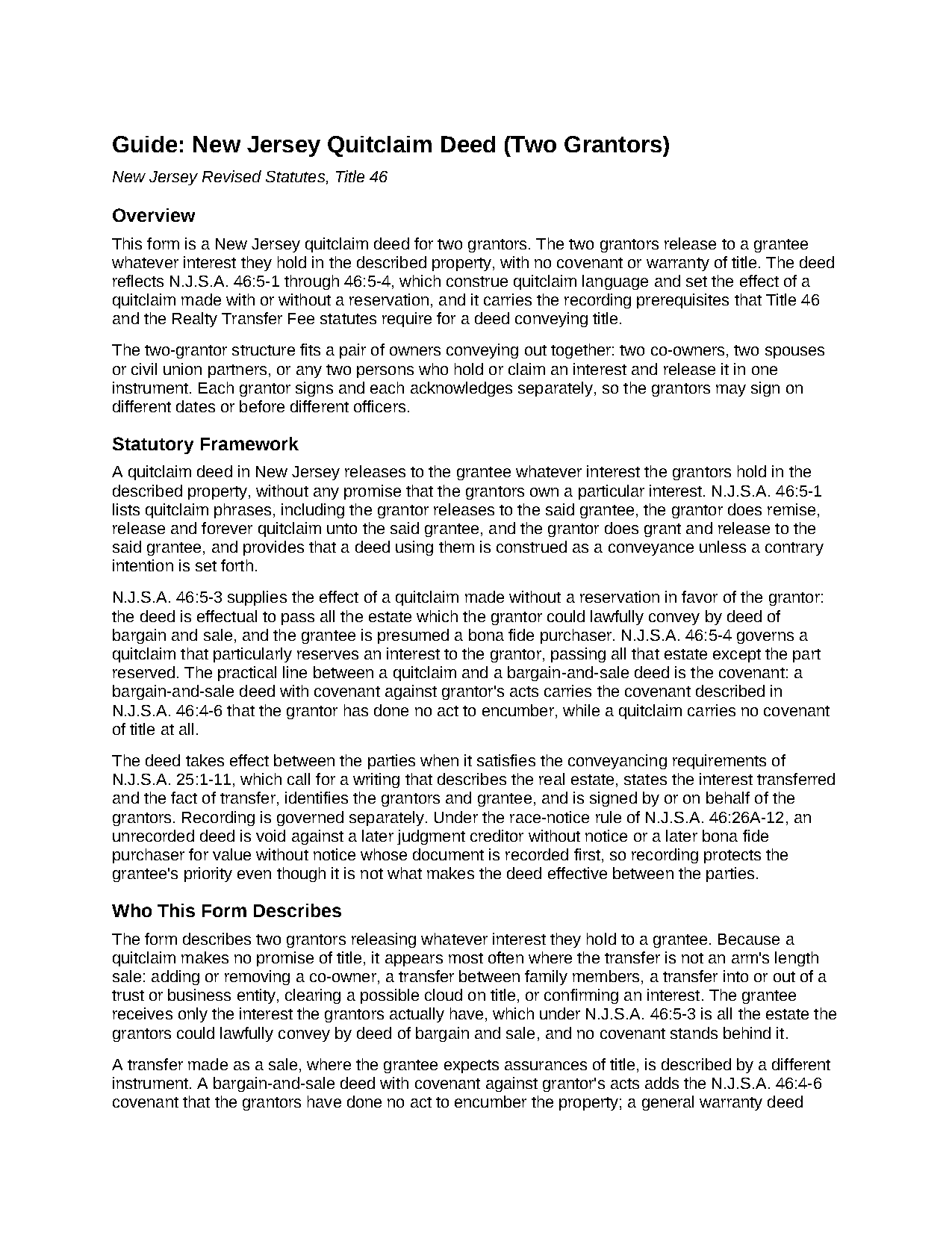 Atlantic County Quitclaim Deed (Two Grantors) Guide
