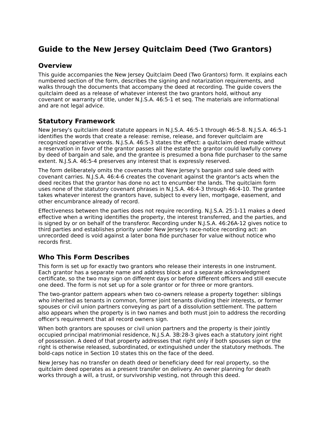 Passaic County Quitclaim Deed (Two Grantors) Guide