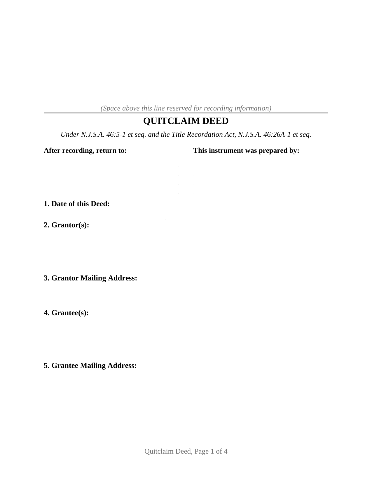Middlesex County Quitclaim Deed Form