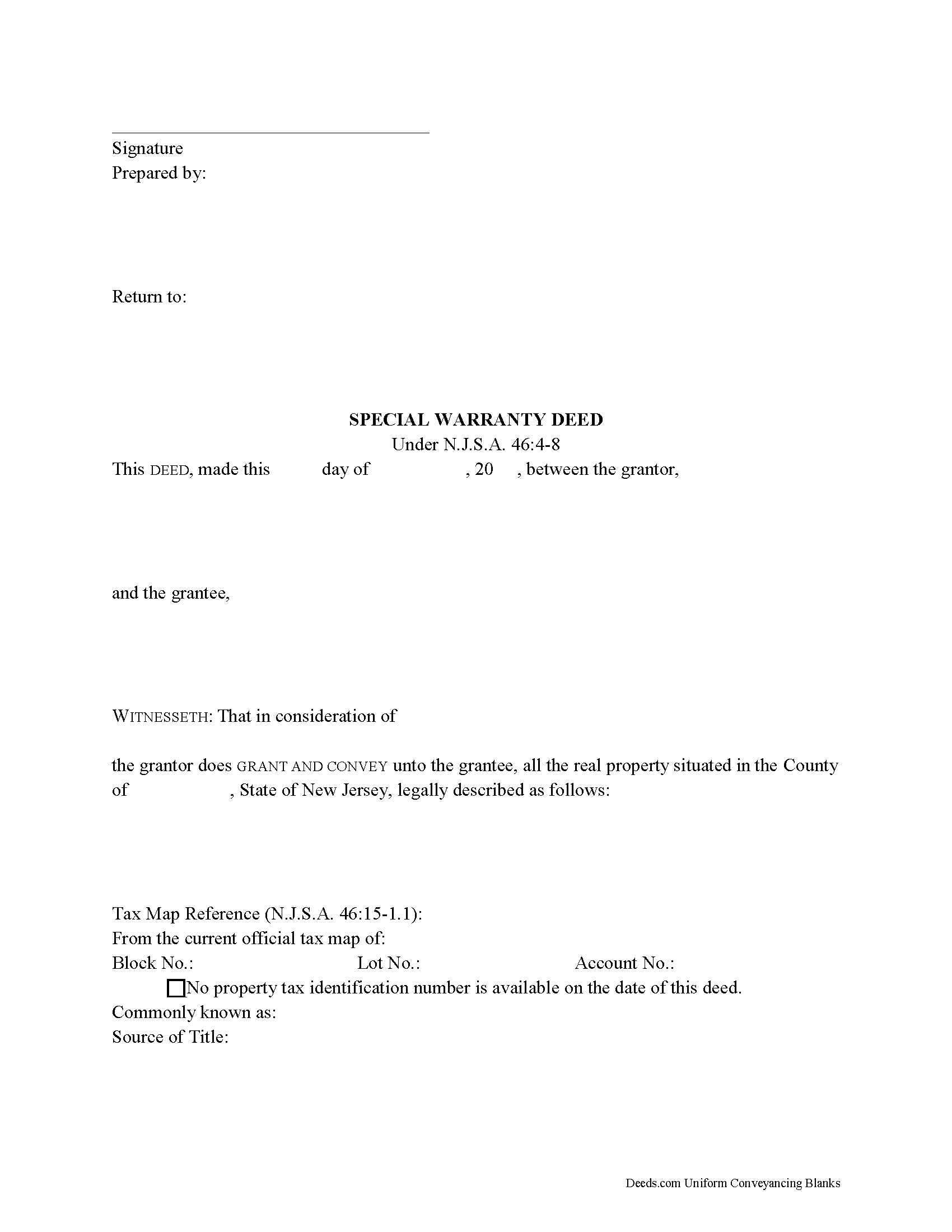 Cumberland County Special Warranty Deed Form