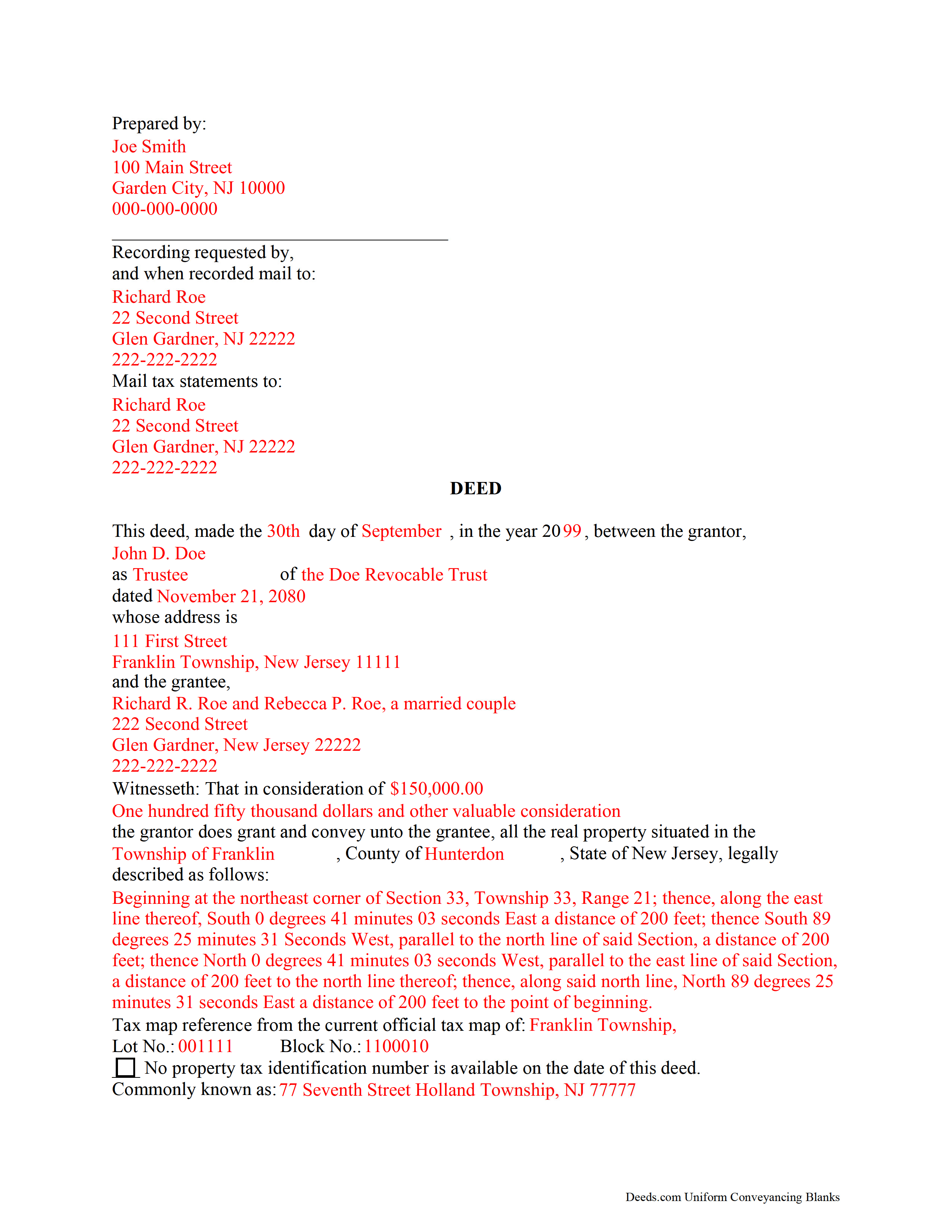 Completed Example of the Trustee Deed Document