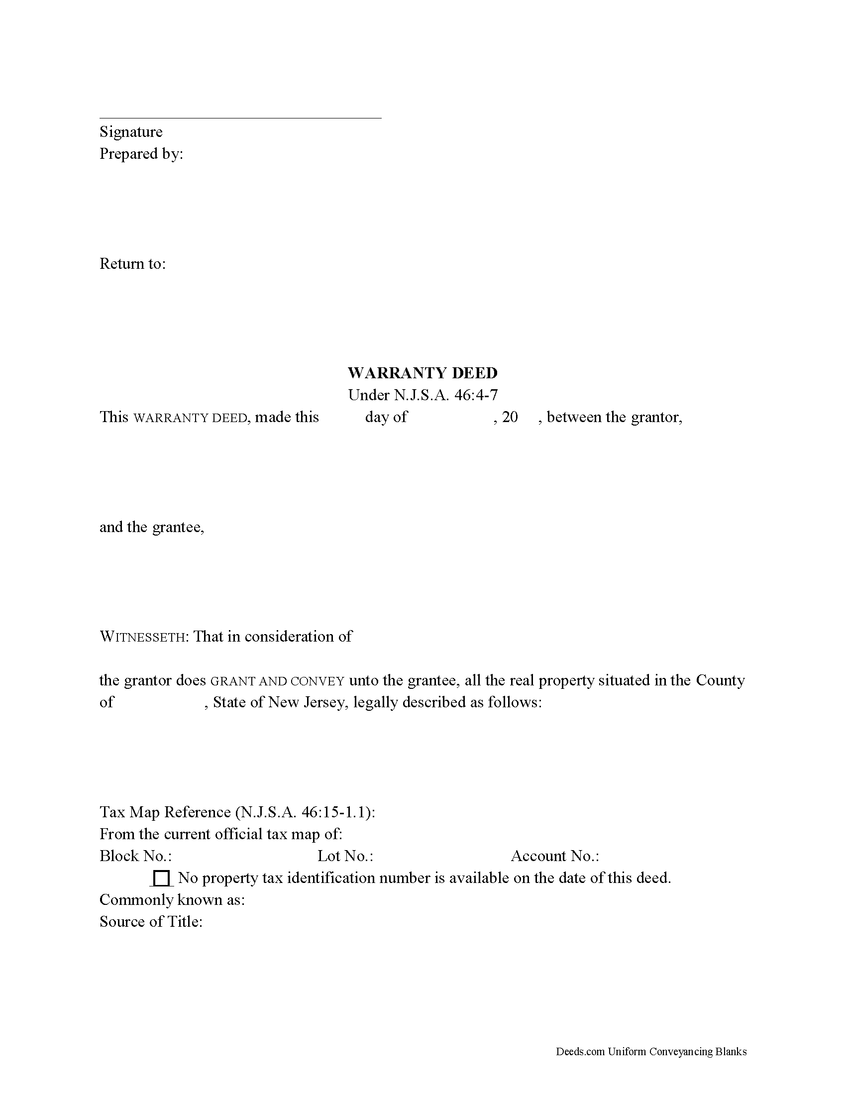 Warranty Deed Form