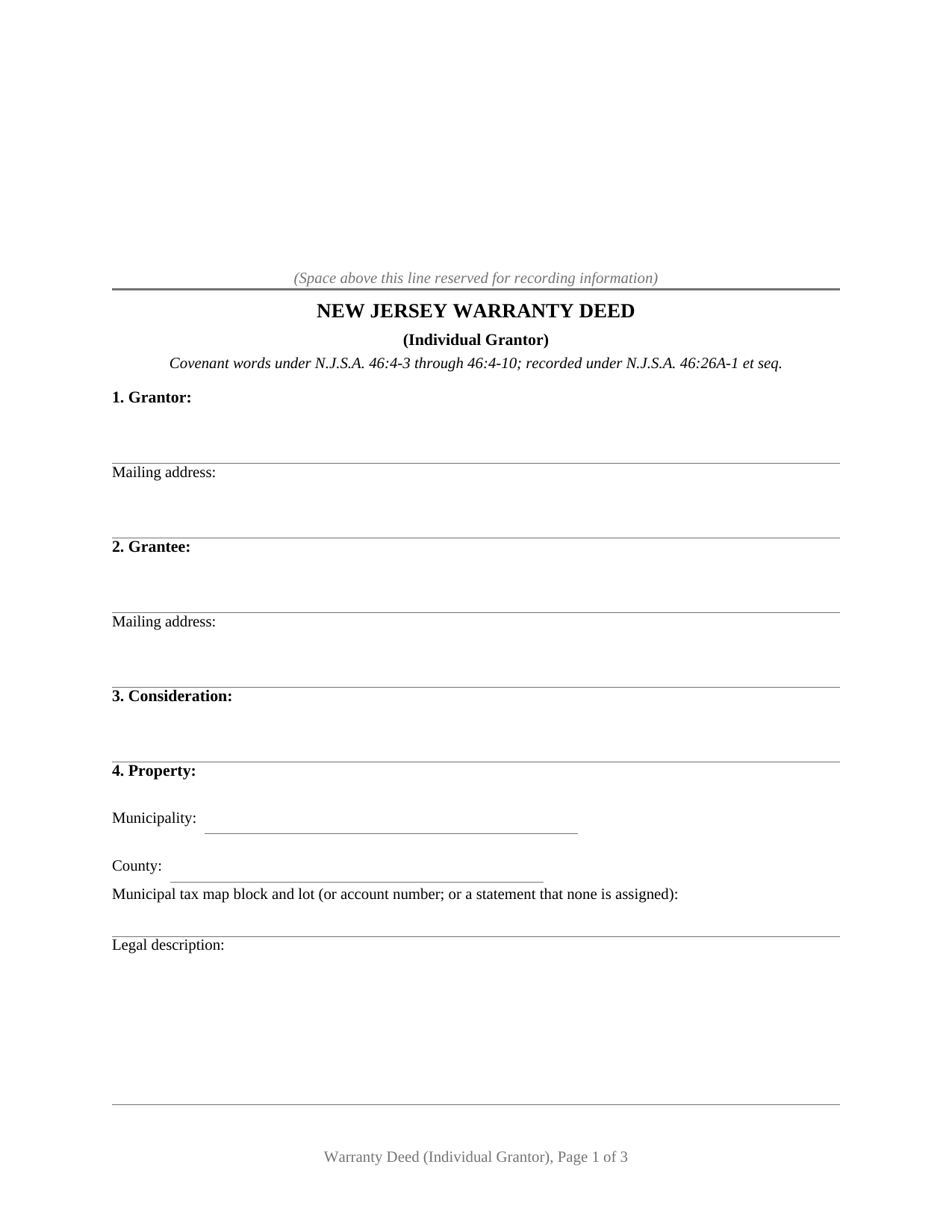 Passaic County Warranty Deed Form