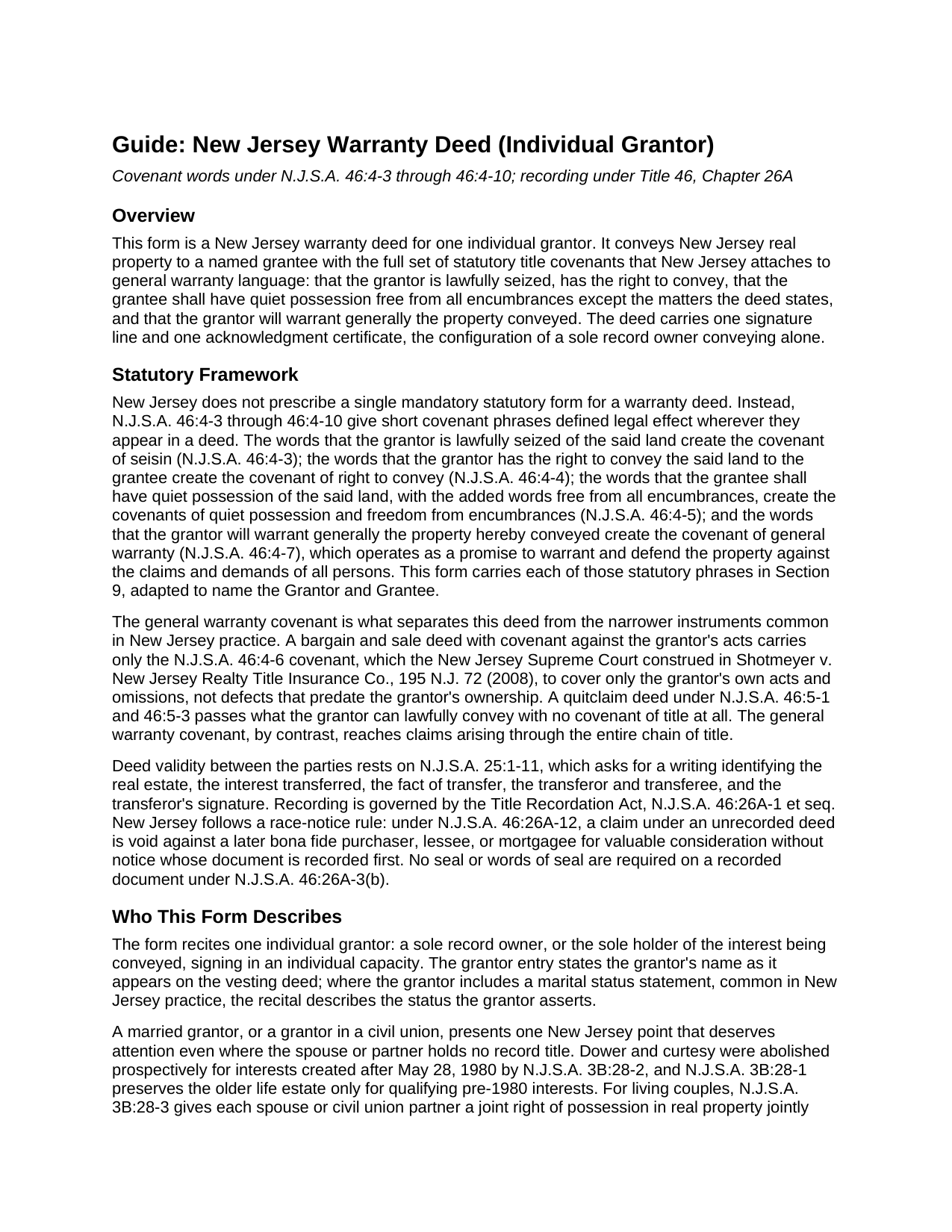 Passaic County Warranty Deed Guide