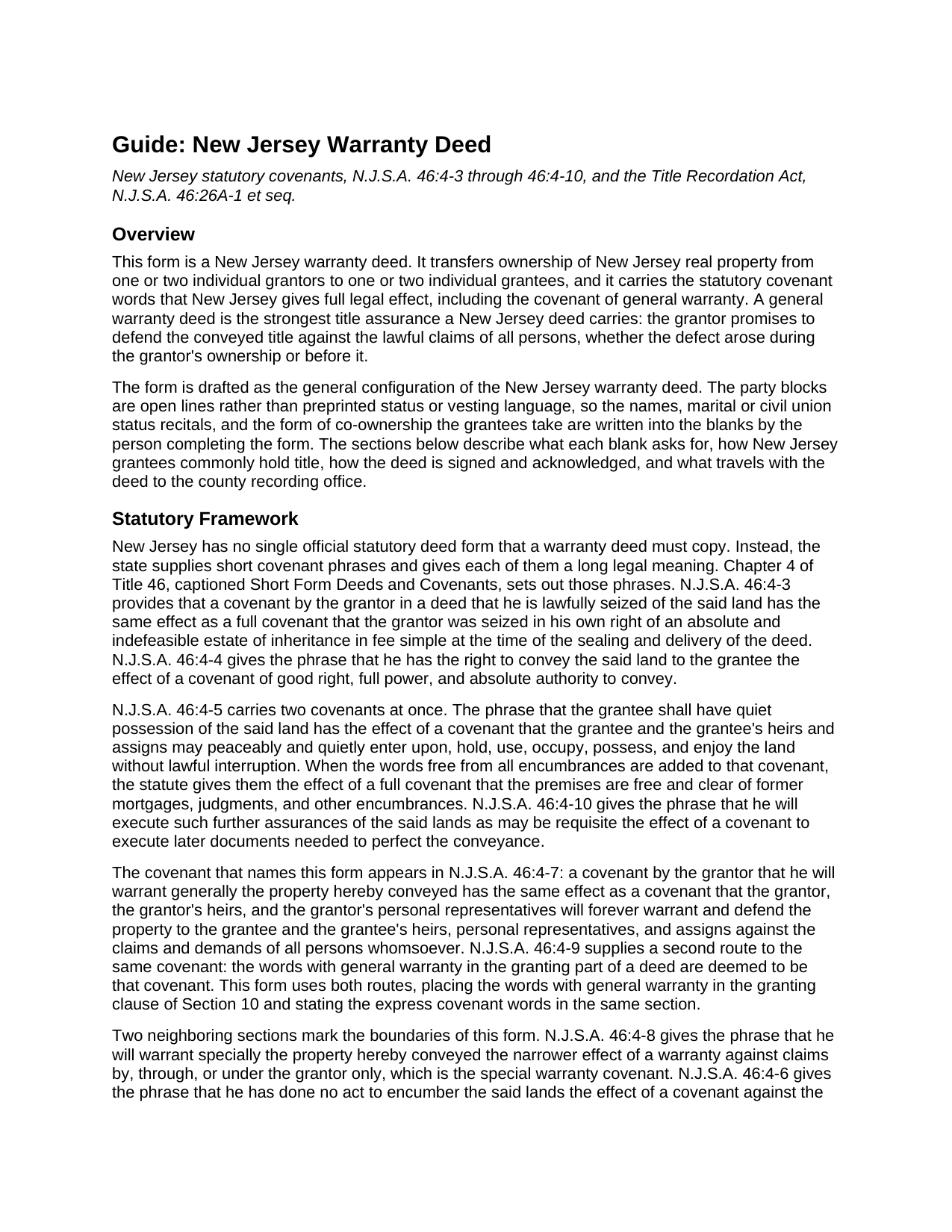 Passaic County Warranty Deed Guide