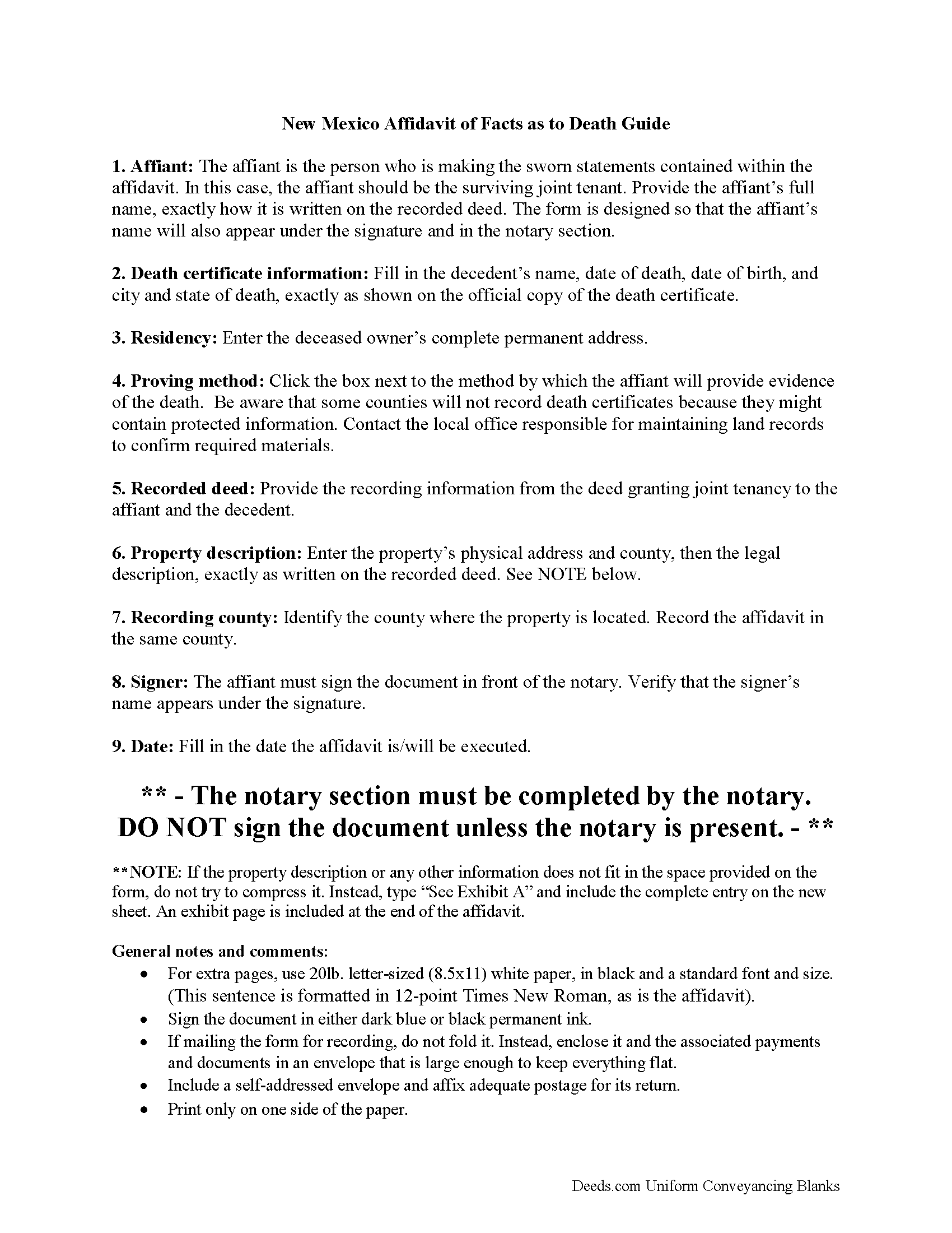Mckinley County Affidavit of Deceased Joint Tenant Guide