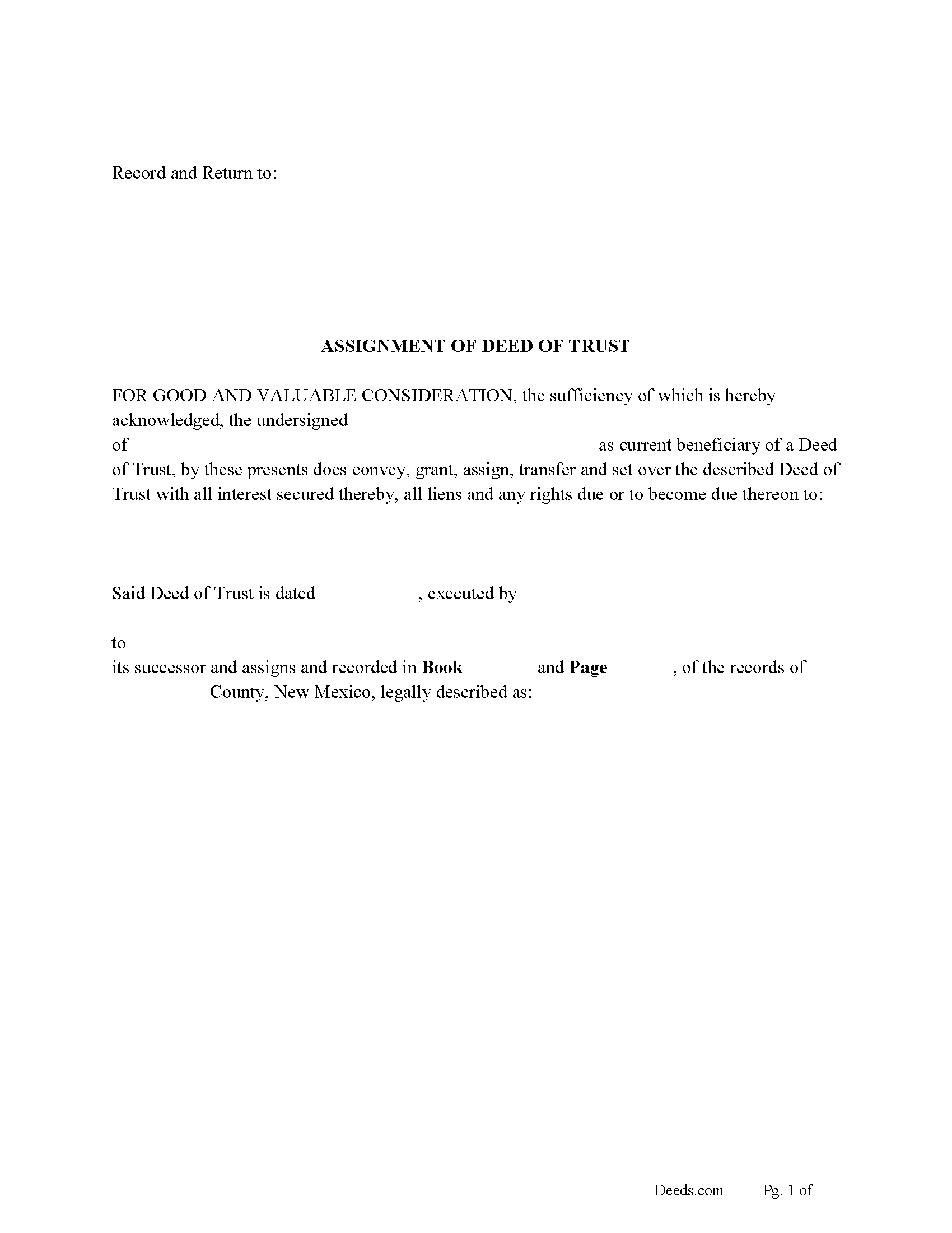 Assignment of Deed of Trust Form