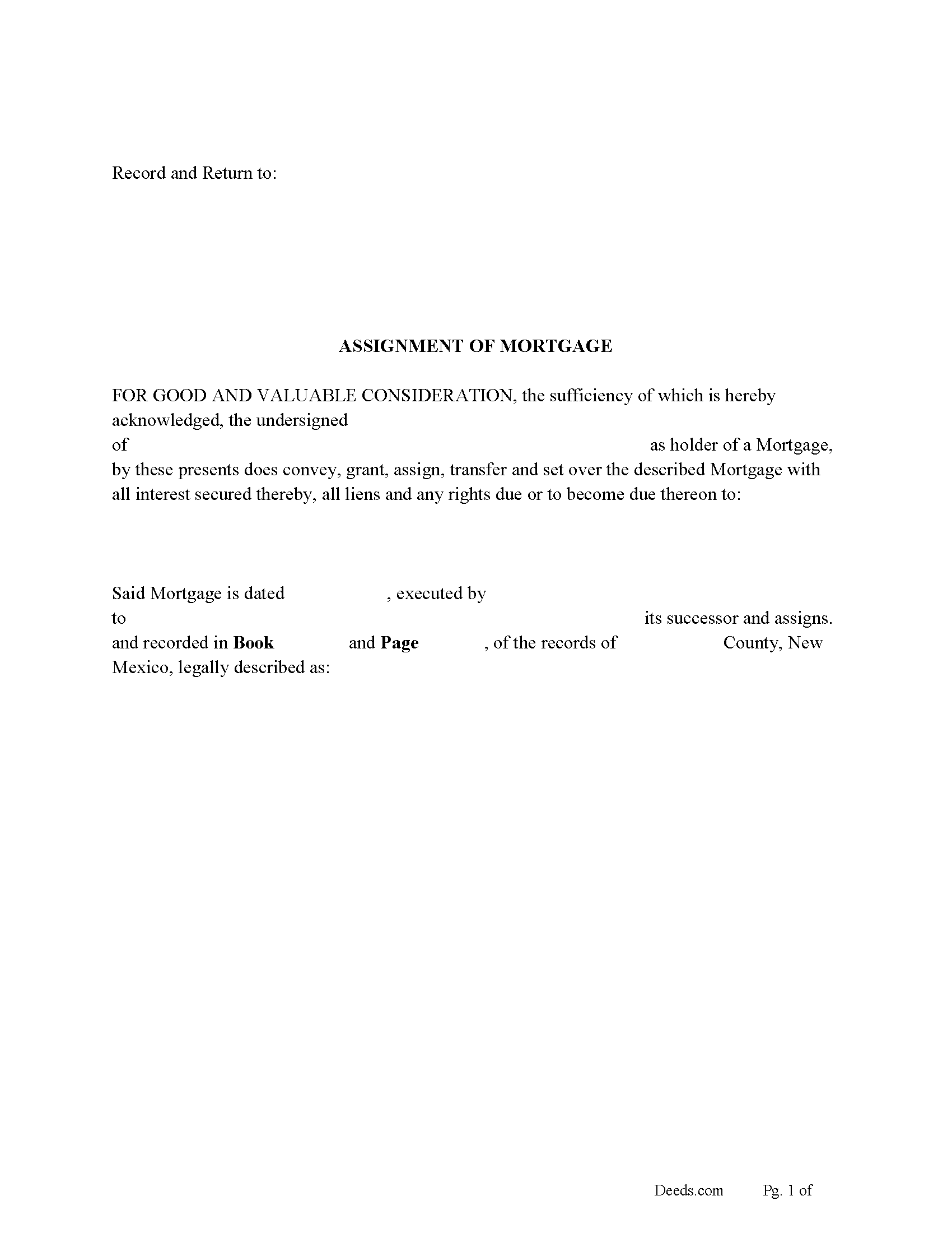Mckinley County Guidelines for Assignment of Mortgage
