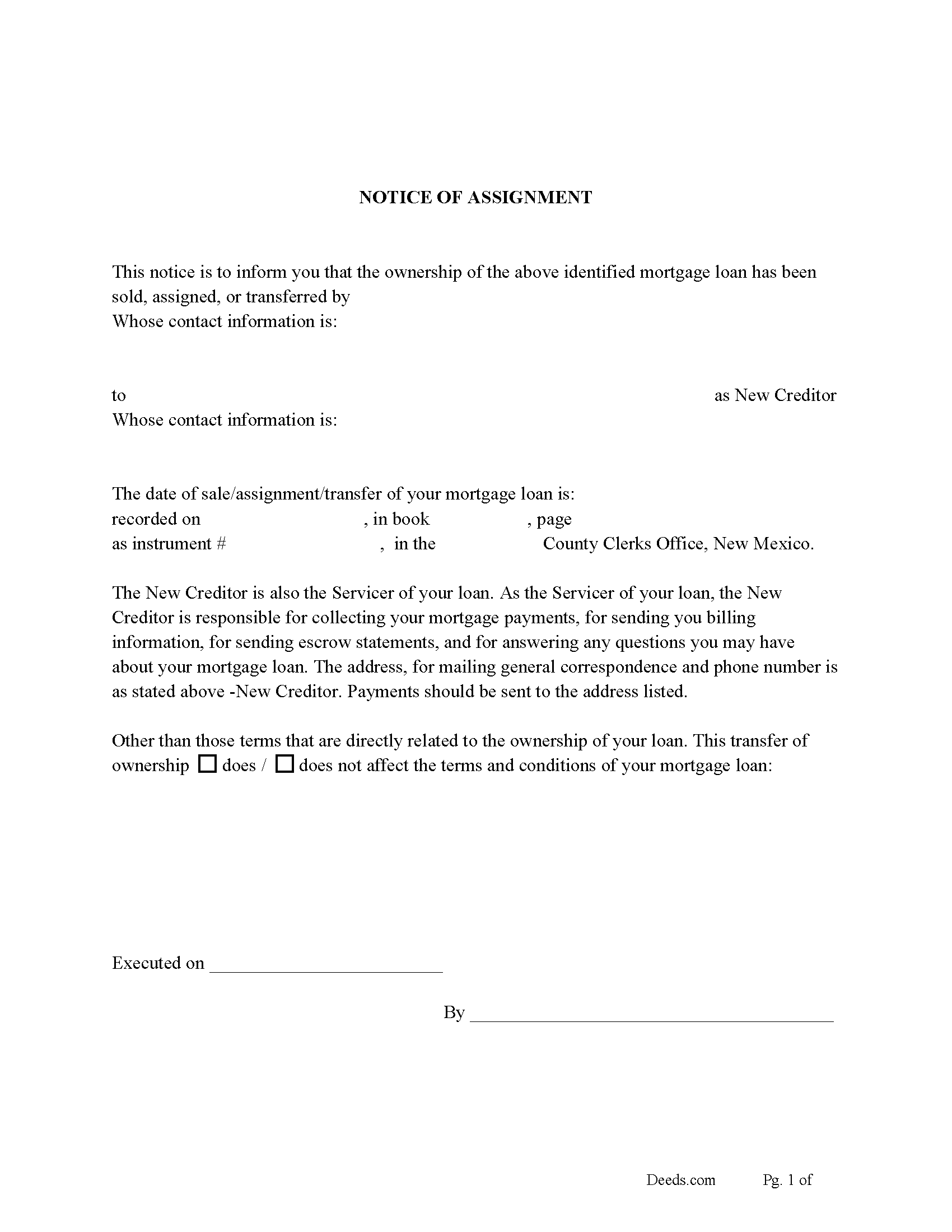 Mckinley County Notice of Assignment of Mortgage