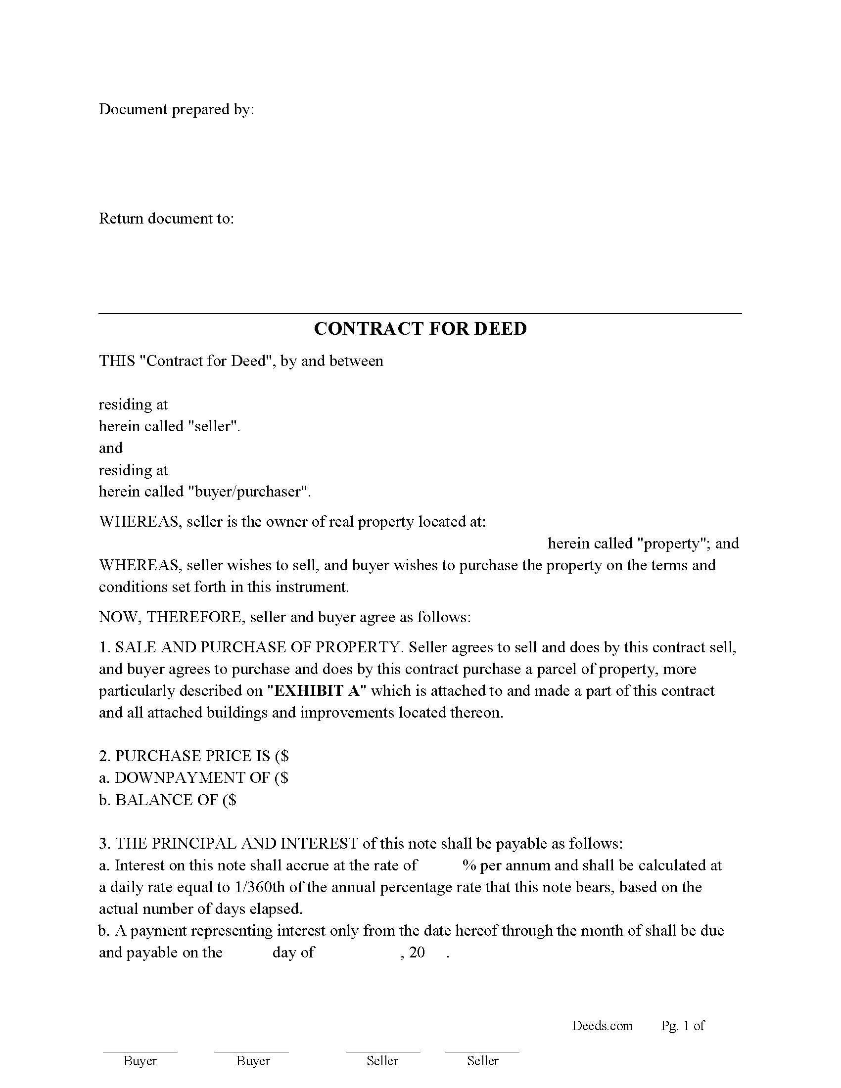 Mora County Contract for Deed Form
