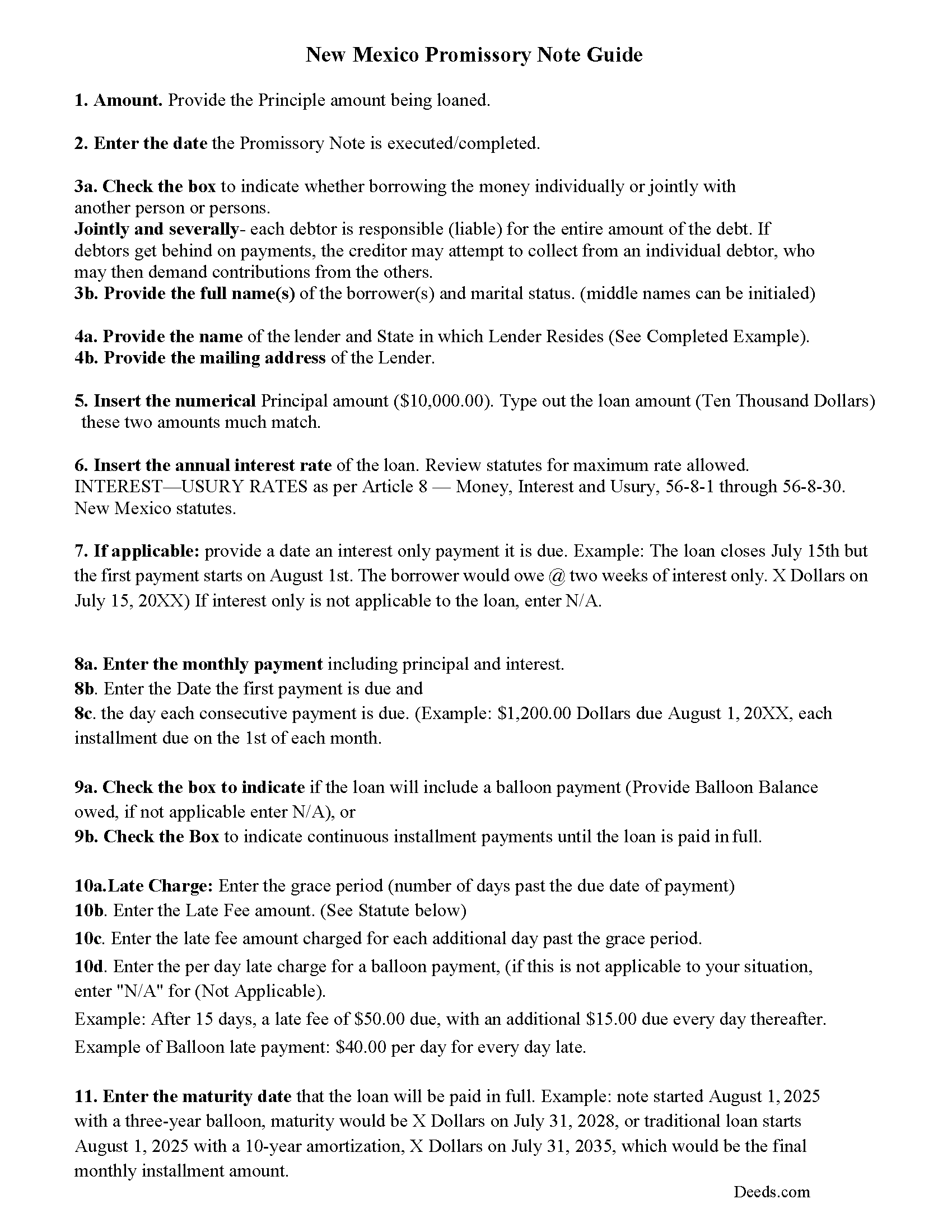 Promissory Note Guidelines