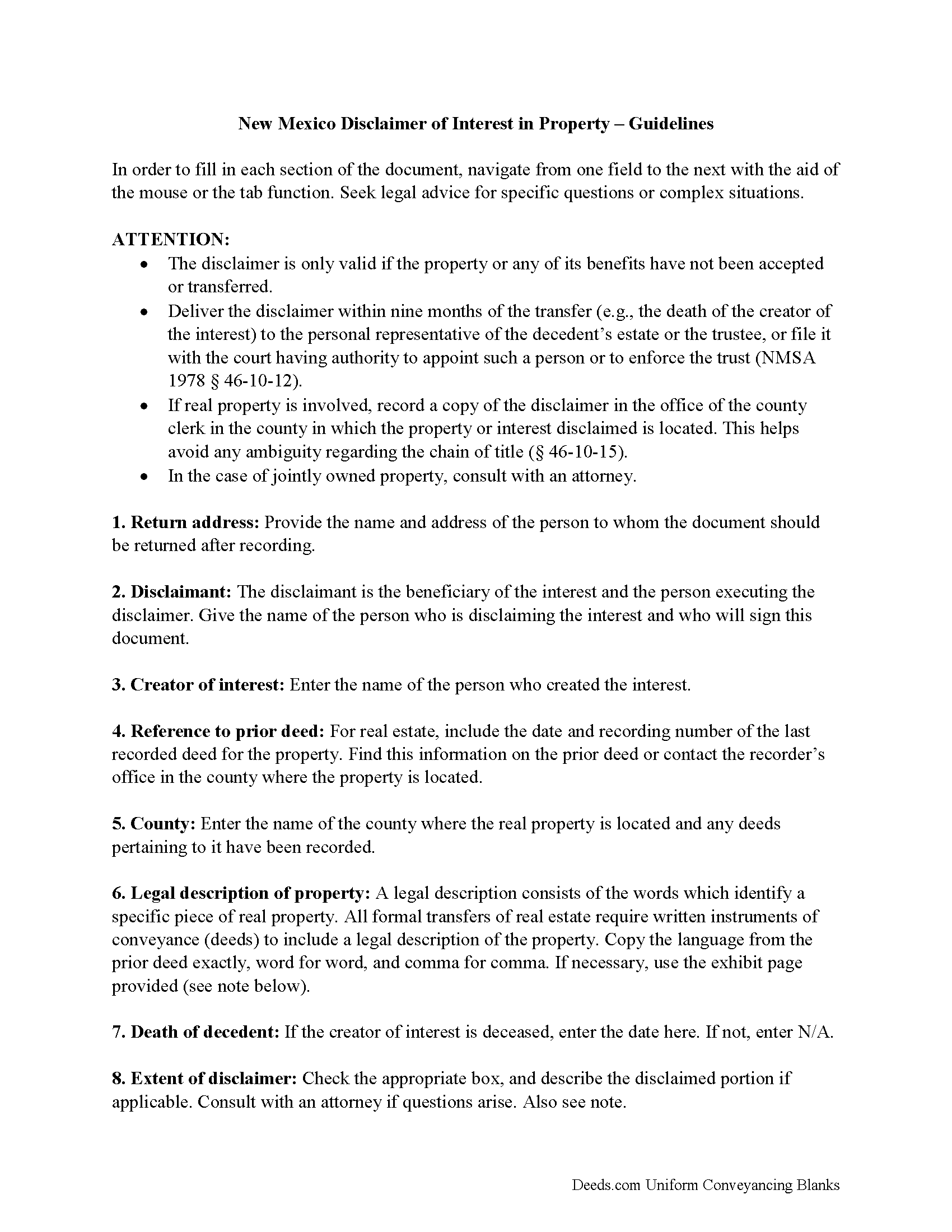 Mckinley County Disclaimer of Interest Guide