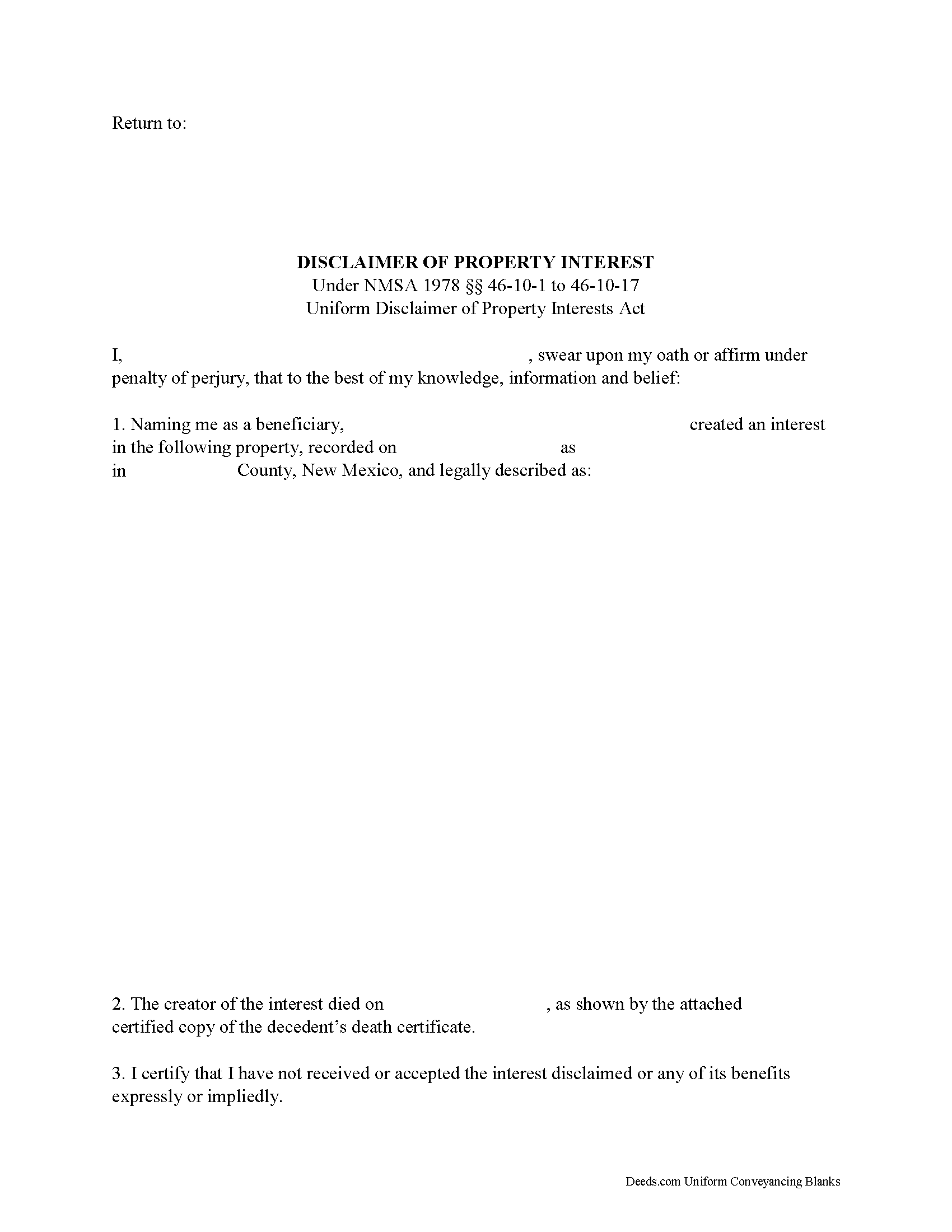 Mckinley County Disclaimer of Interest Form