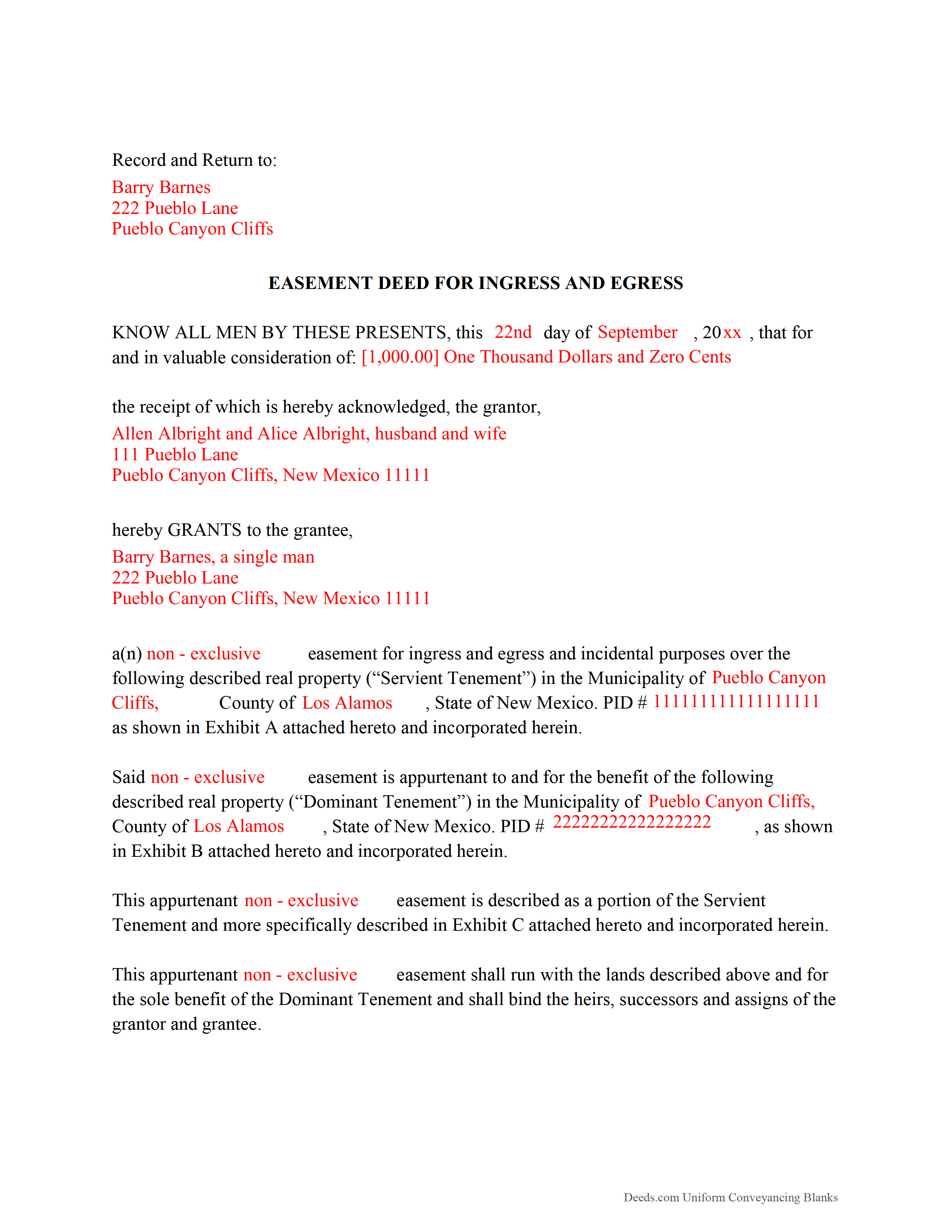 Mckinley County Completed Example of the Easement Deed Document