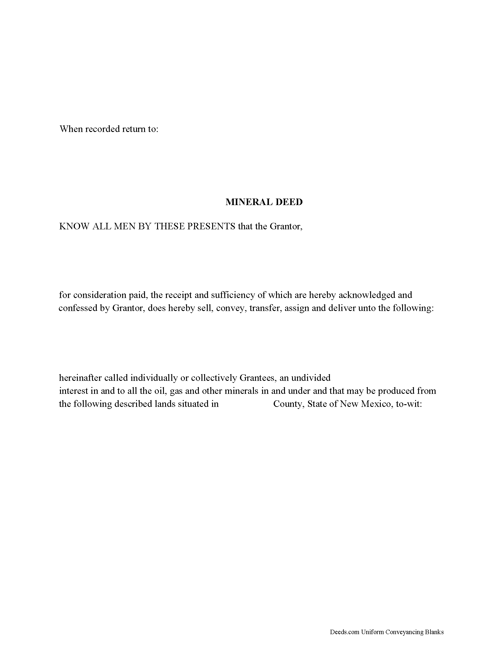 New Mexico Mineral Deed Image