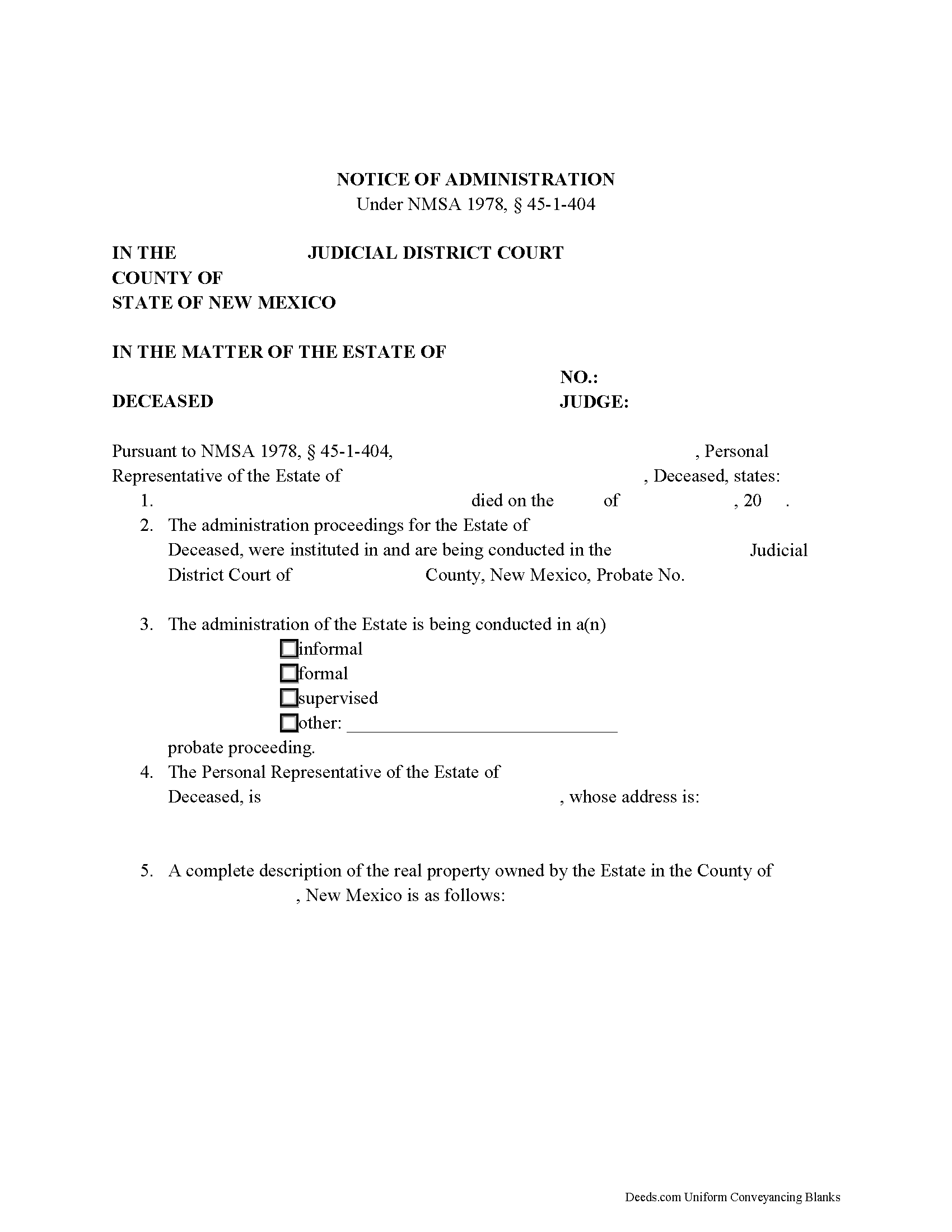 New Mexico Notice of Administration Image
