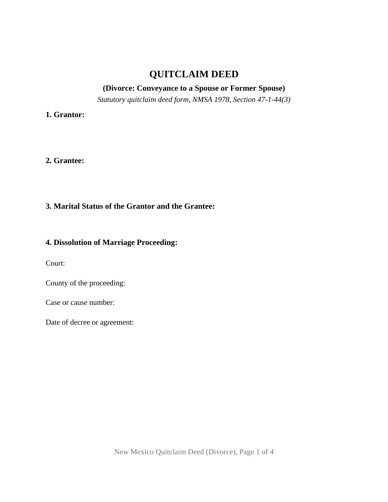 New Mexico Quitclaim Deed (Divorce)