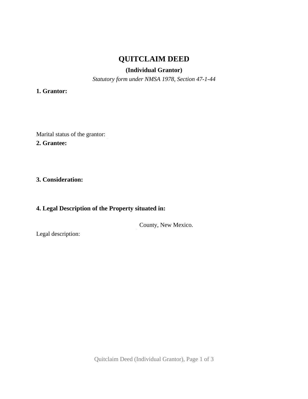 New Mexico Quitclaim Deed (Individual Grantor)