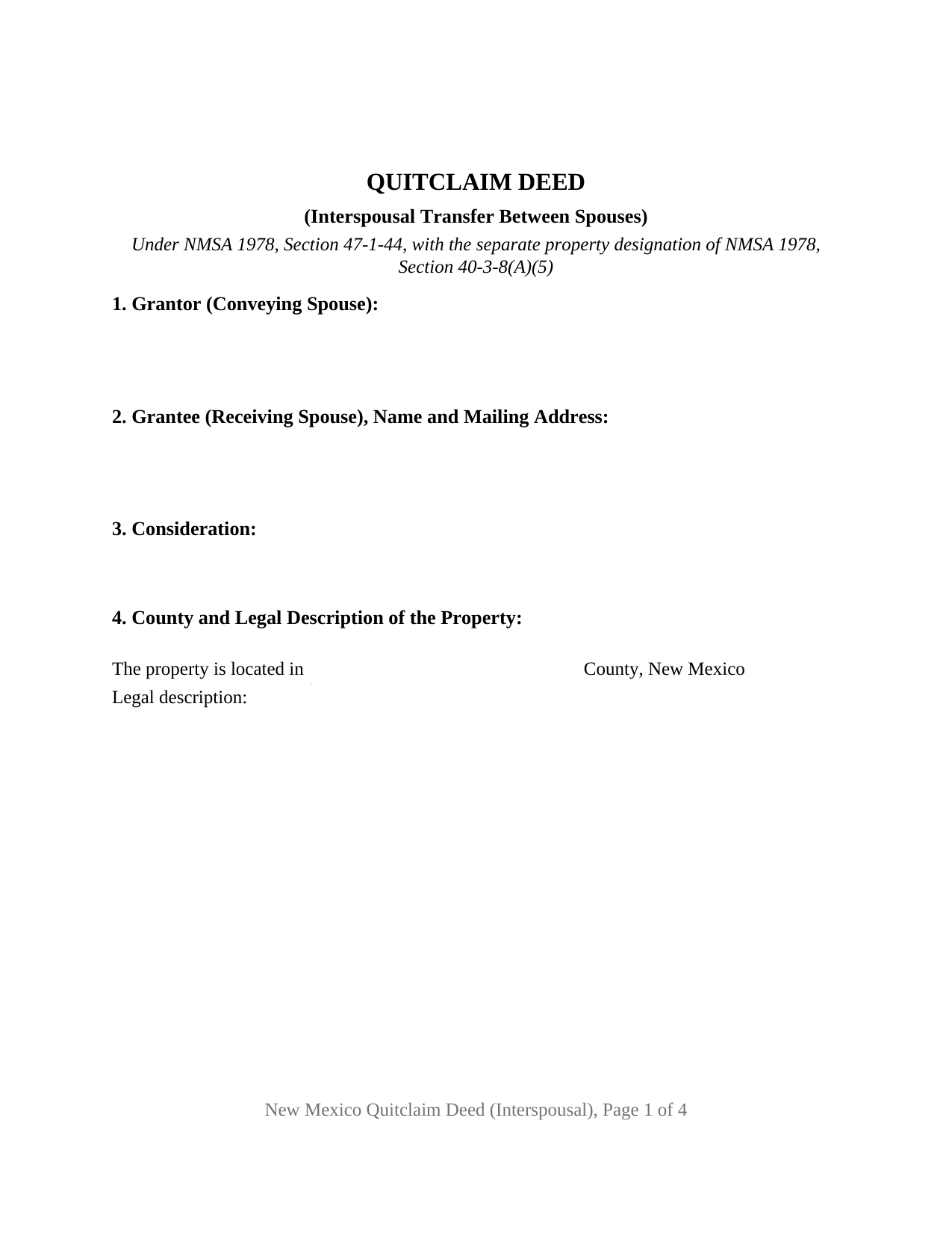 New Mexico Quitclaim Deed (Interspousal)