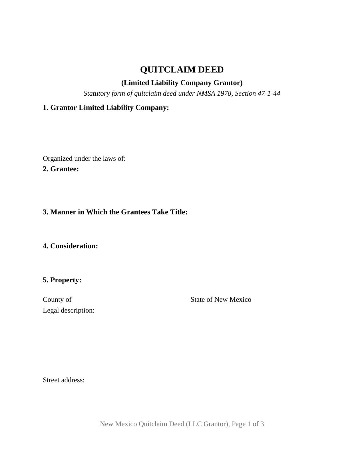 New Mexico Quitclaim Deed (LLC Grantor)