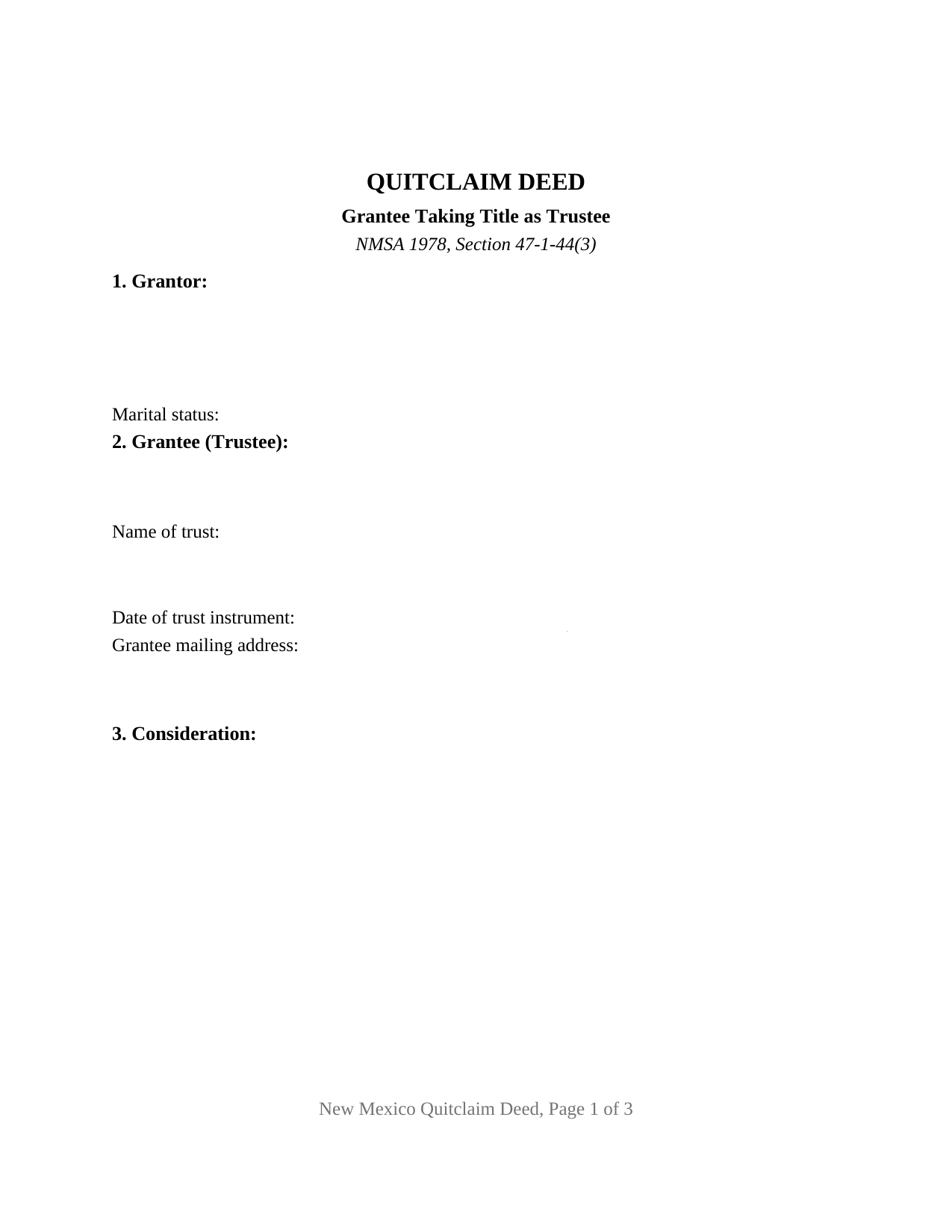 New Mexico Quitclaim Deed (Trustee Grantee)
