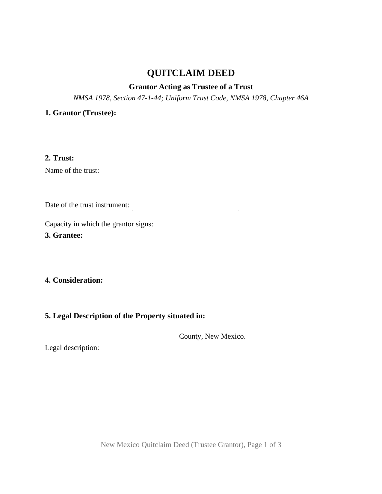 New Mexico Quitclaim Deed (Trustee Grantor)