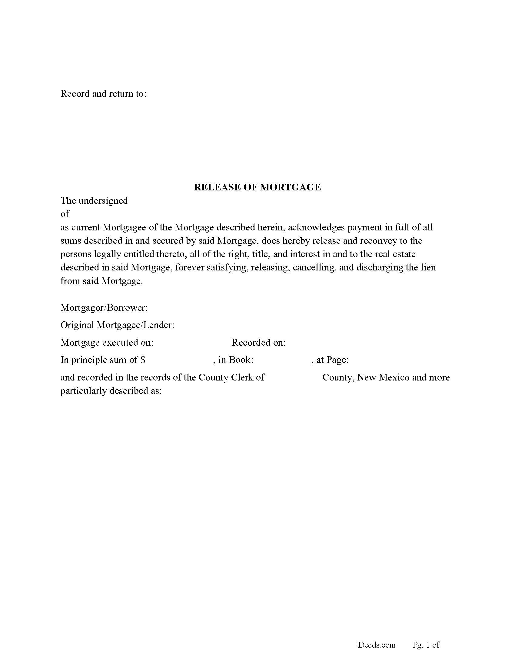 New Mexico Release of Mortgage Image