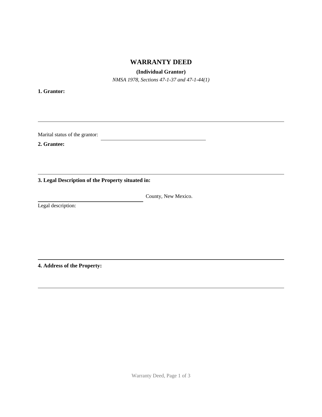 New Mexico Warranty Deed (Individual Grantor)