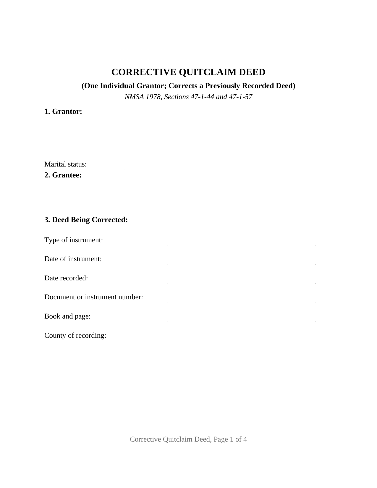 Mora County Quitclaim Deed (Corrective) Form