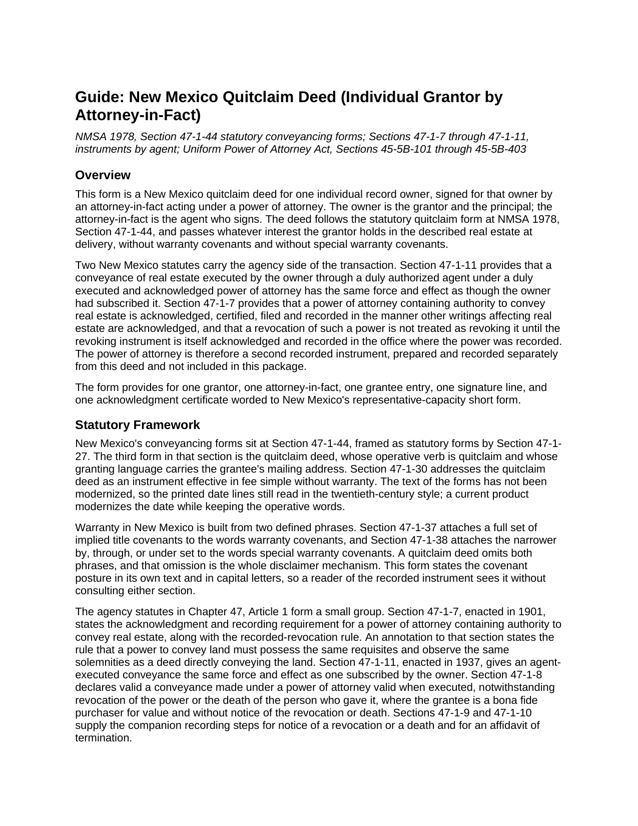 Guadalupe County Quitclaim Deed (Individual Grantor by Attorney-in-Fact) Guide
