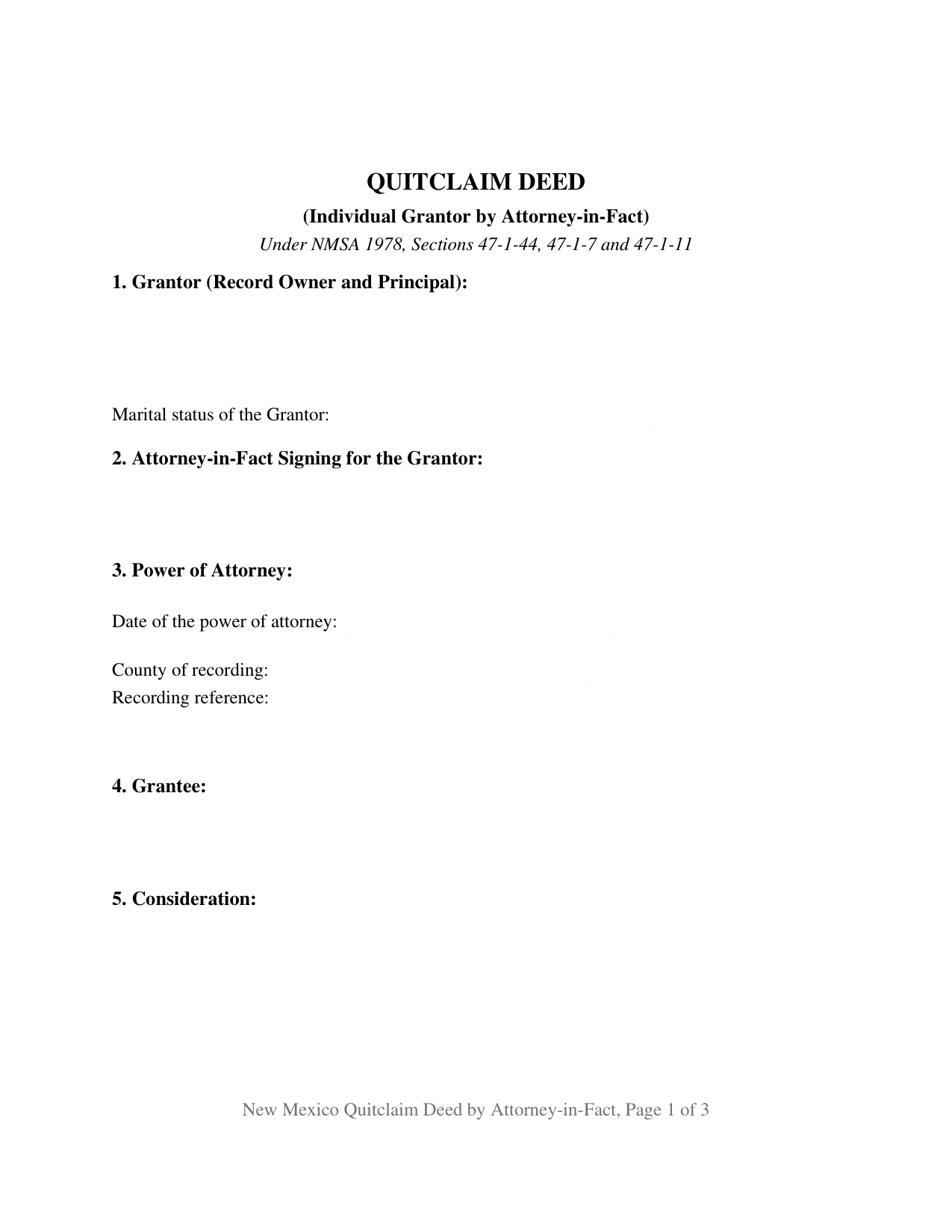 Guadalupe County Quitclaim Deed (Individual Grantor by Attorney-in-Fact) Form