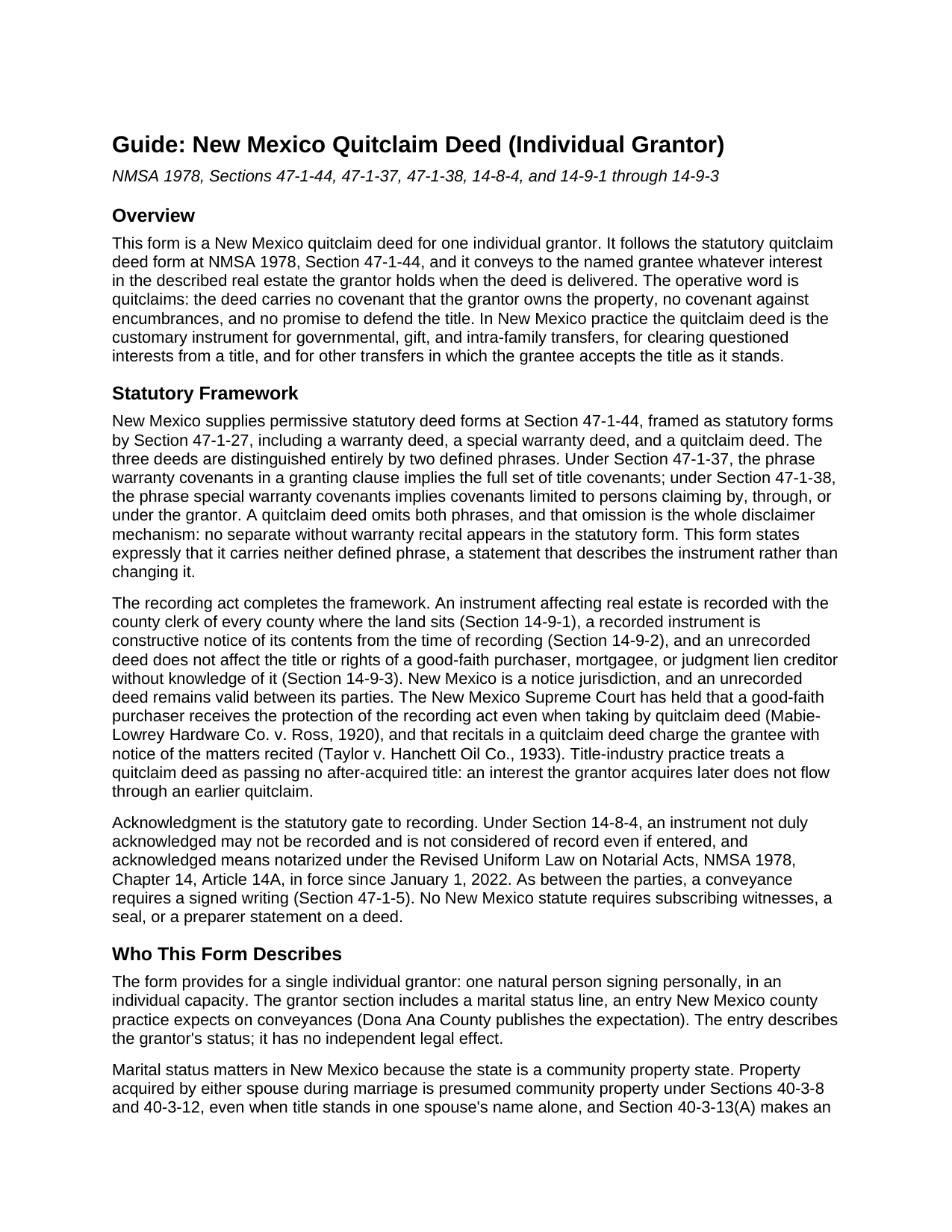 Grant County Quitclaim Deed (Individual Grantor) Guide