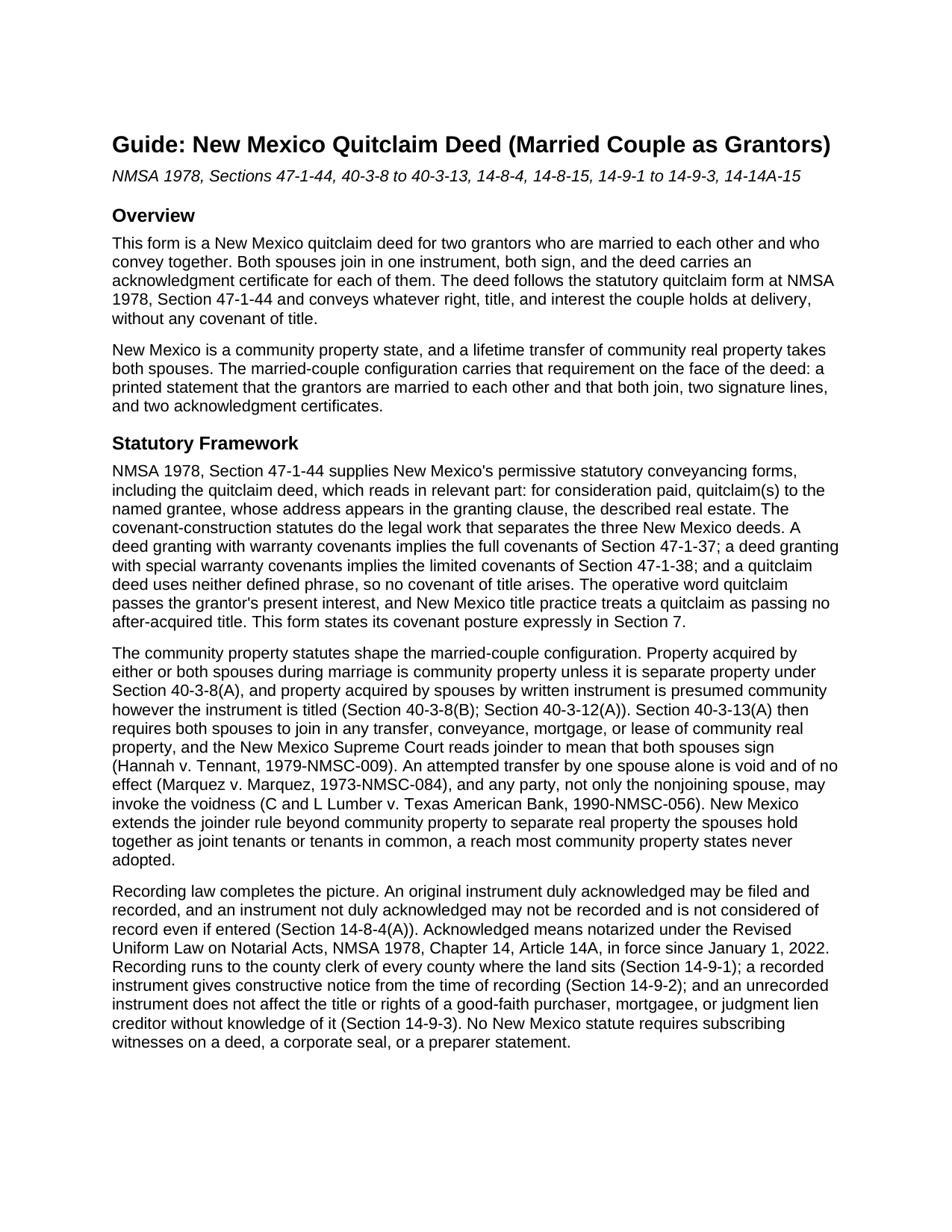 Los Alamos County Quitclaim Deed (Married Couple as Grantors) Guide
