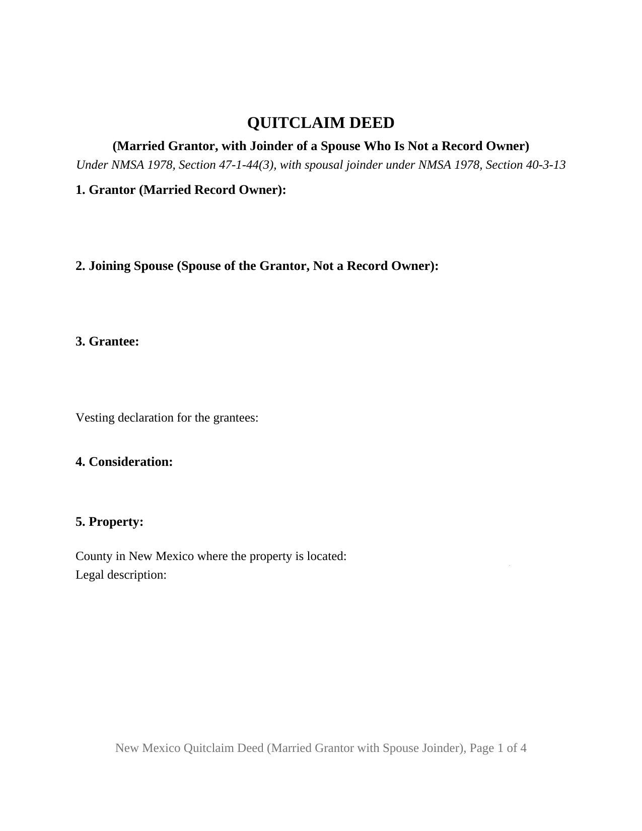 Catron County Quitclaim Deed (Married Grantor with Non-Owner Spouse Joinder) Form
