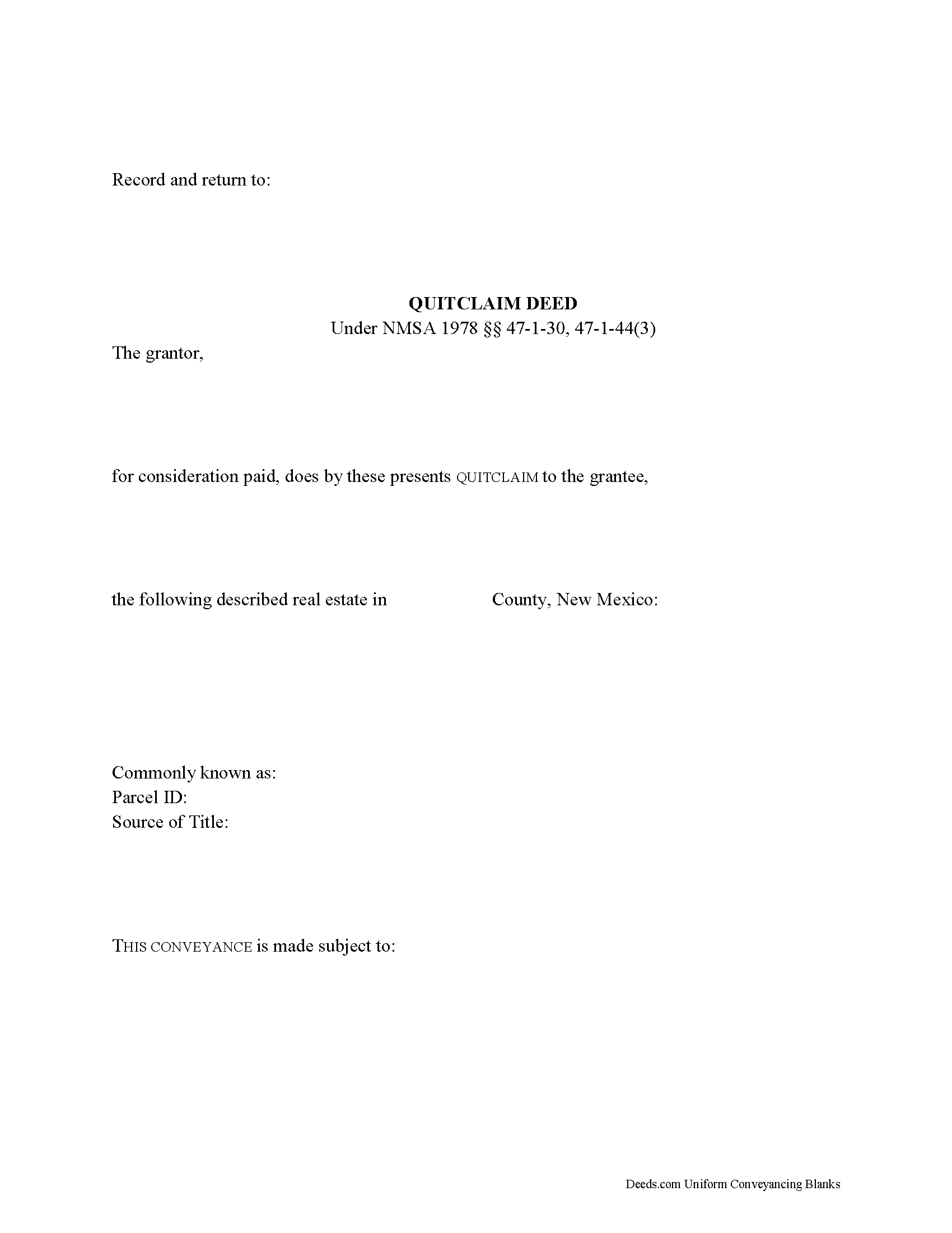 Colfax County Quitclaim Deed Form