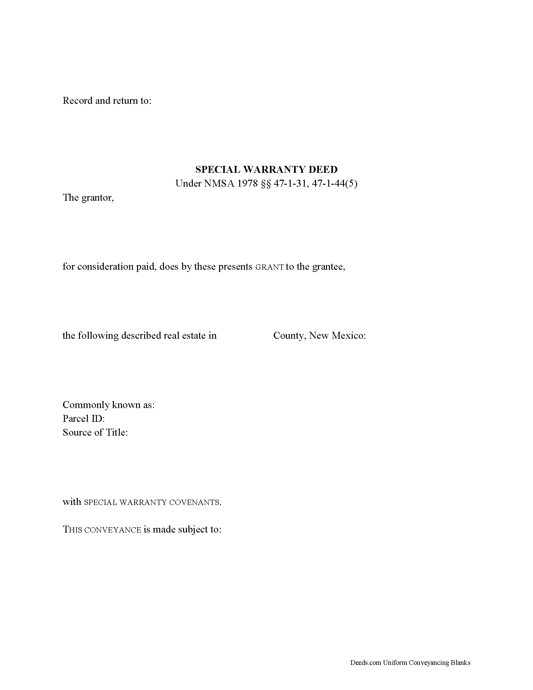 Sierra County Special Warranty Deed Form
